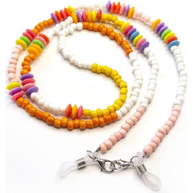 Cadena de Gafas de Sol para Mujeres con Cuentas Blancas y Rosas