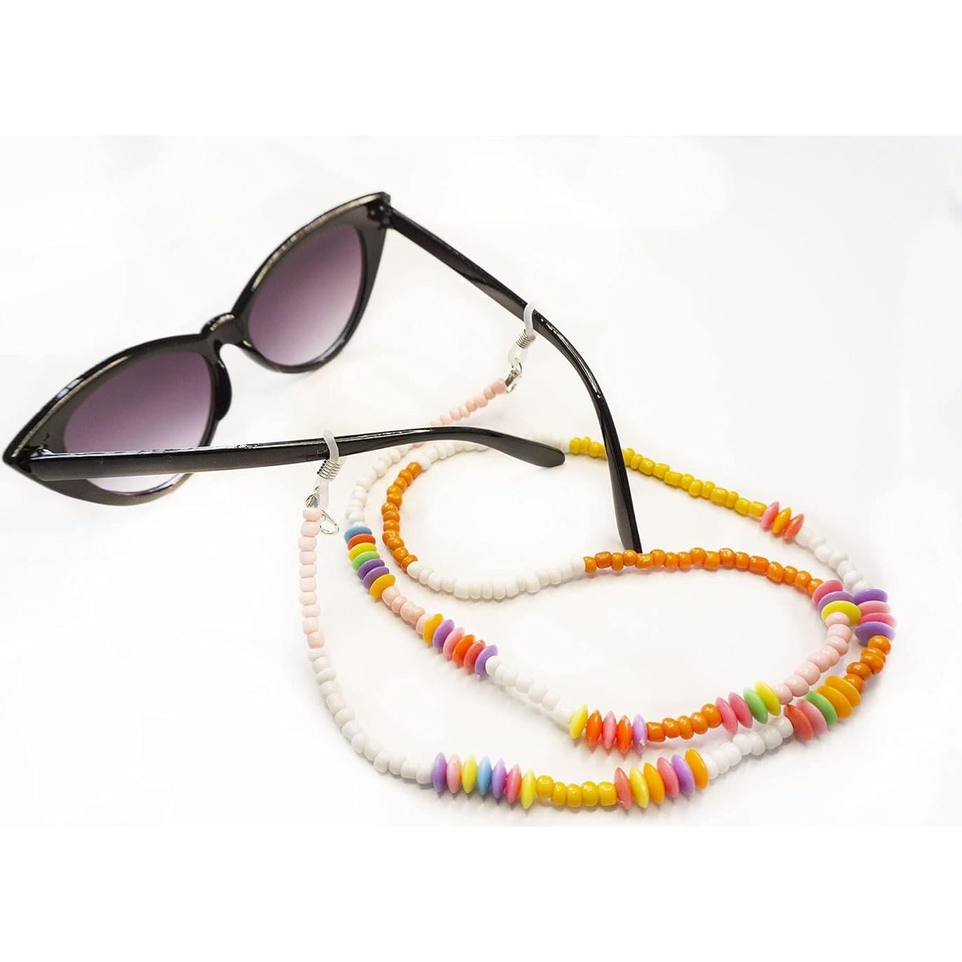 Cadena de Gafas de Sol para Mujeres con Cuentas Blancas y Rosas