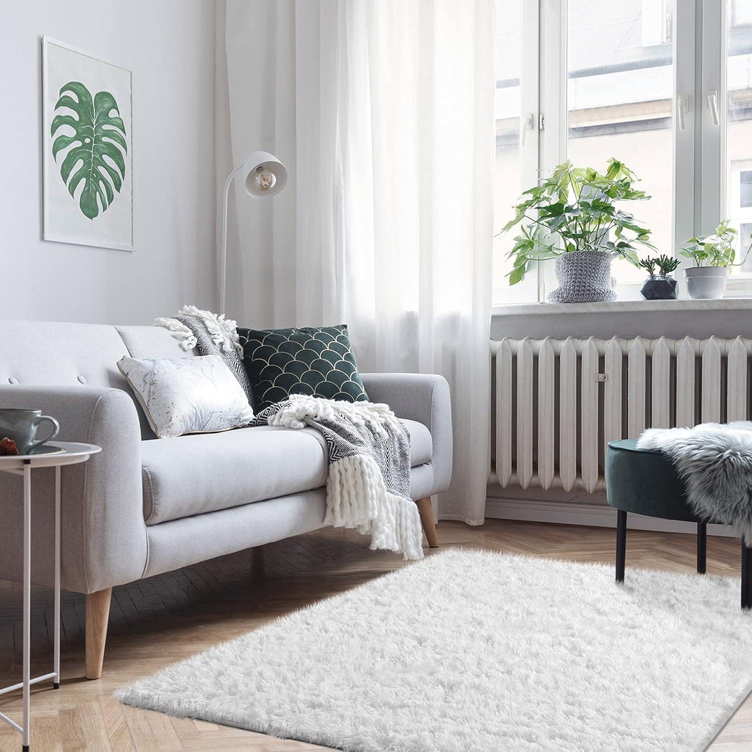 Alfombra de Área Ophanie 4x6 Blanco Suave y Antideslizante