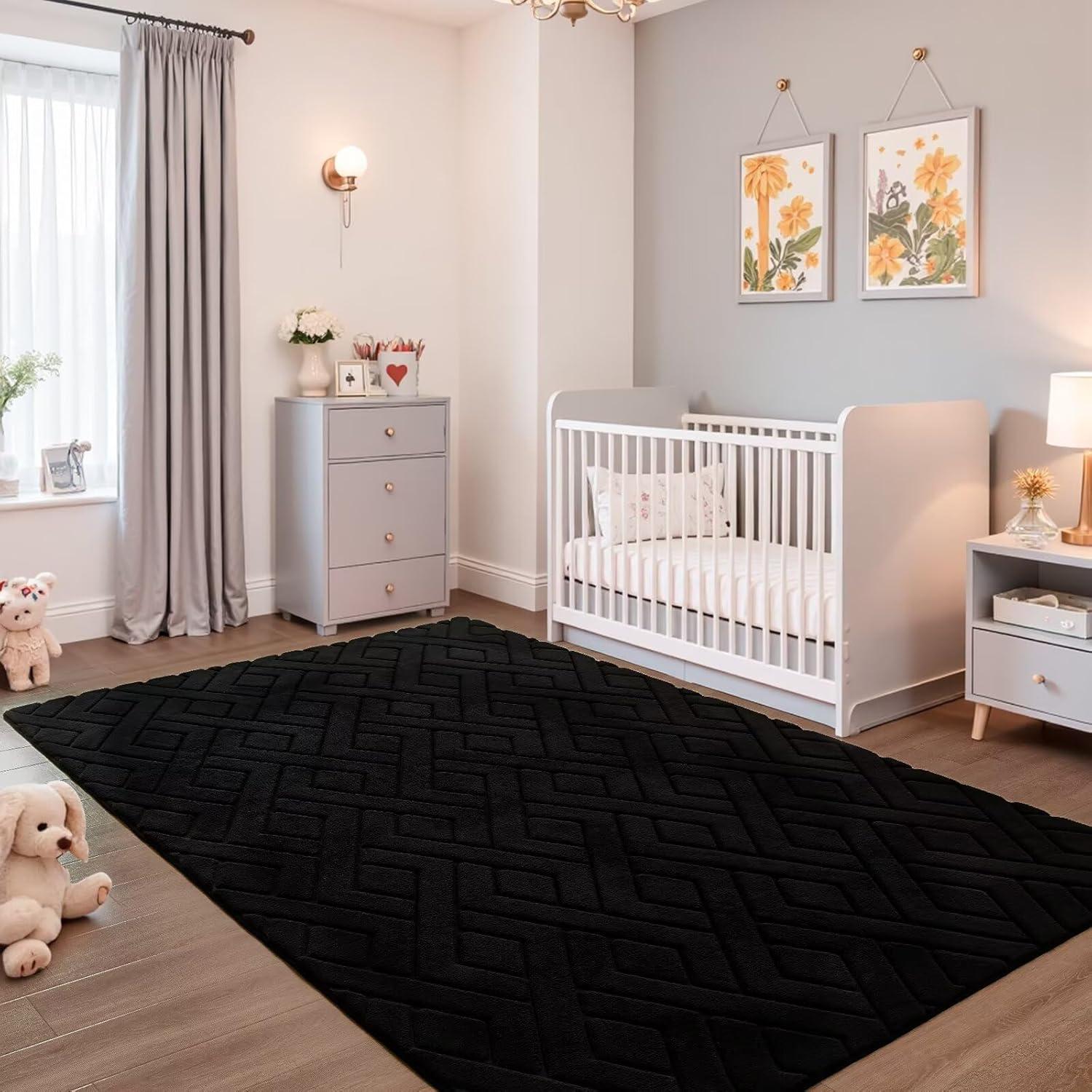 Alfombra de área Flagover negra 182x121 cm moderna antideslizante