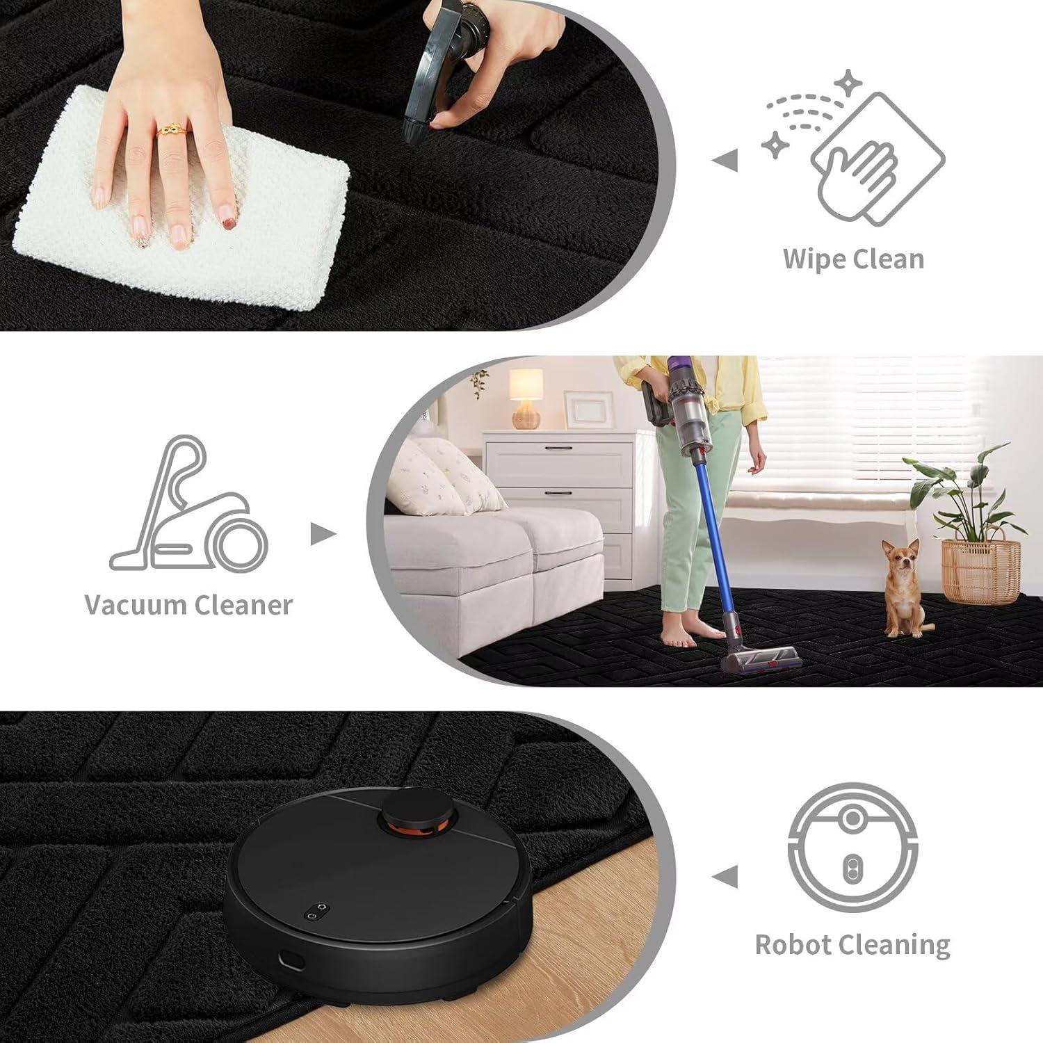 Alfombra de área Flagover negra 182x121 cm moderna antideslizante