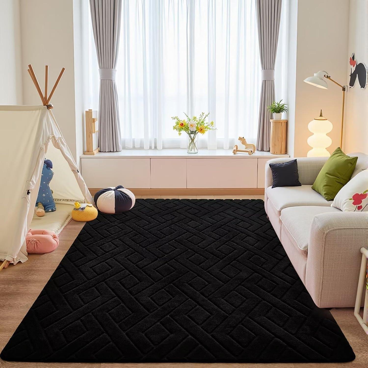 Alfombra de área Flagover negra 182x121 cm moderna antideslizante