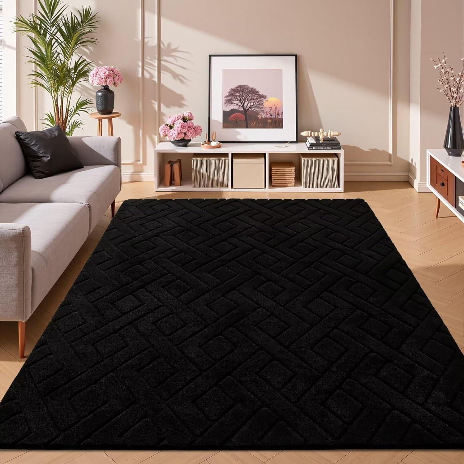 Alfombra de área Flagover negra 182x121 cm moderna antideslizante