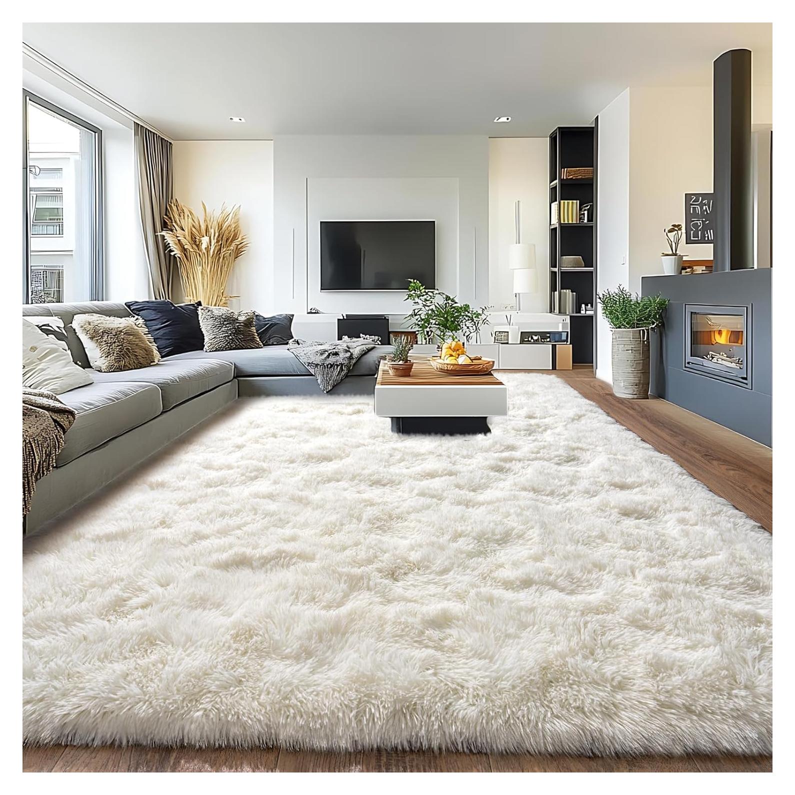 Alfombra Grande Pionblank 3.05x4.27m Suave Antideslizante Blanco Crema