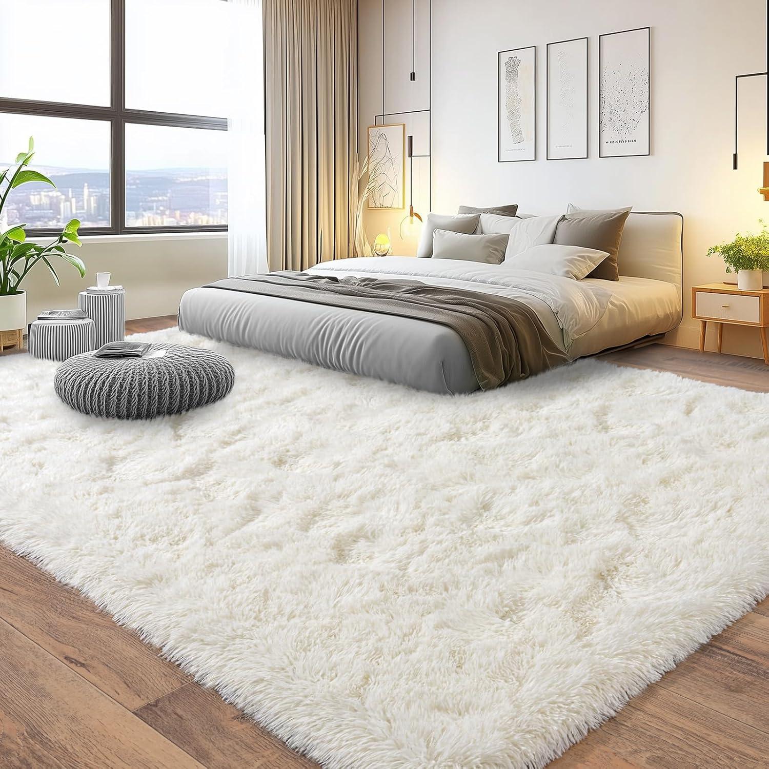 Alfombra Grande Pionblank 3.05x4.27m Suave Antideslizante Blanco Crema