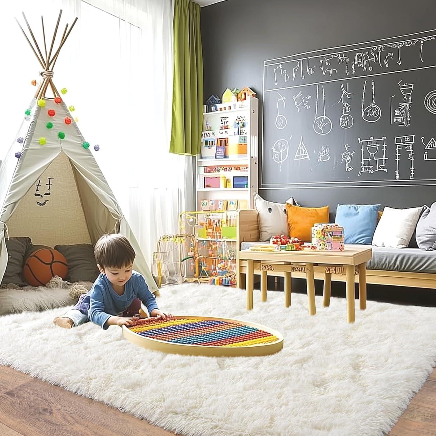 Alfombra Grande Pionblank 3.05x4.27m Suave Antideslizante Blanco Crema