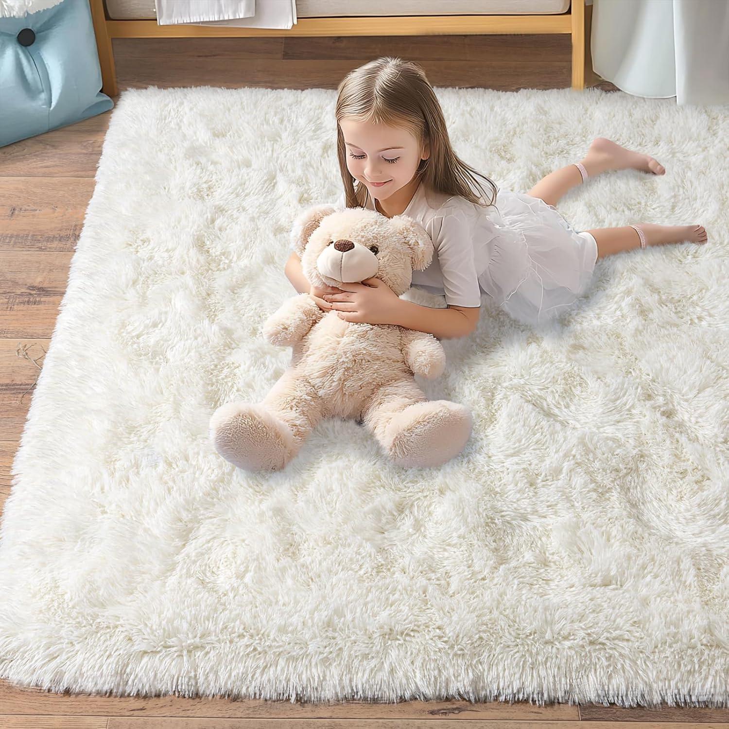 Alfombra Grande Pionblank 3.05x4.27m Suave Antideslizante Blanco Crema