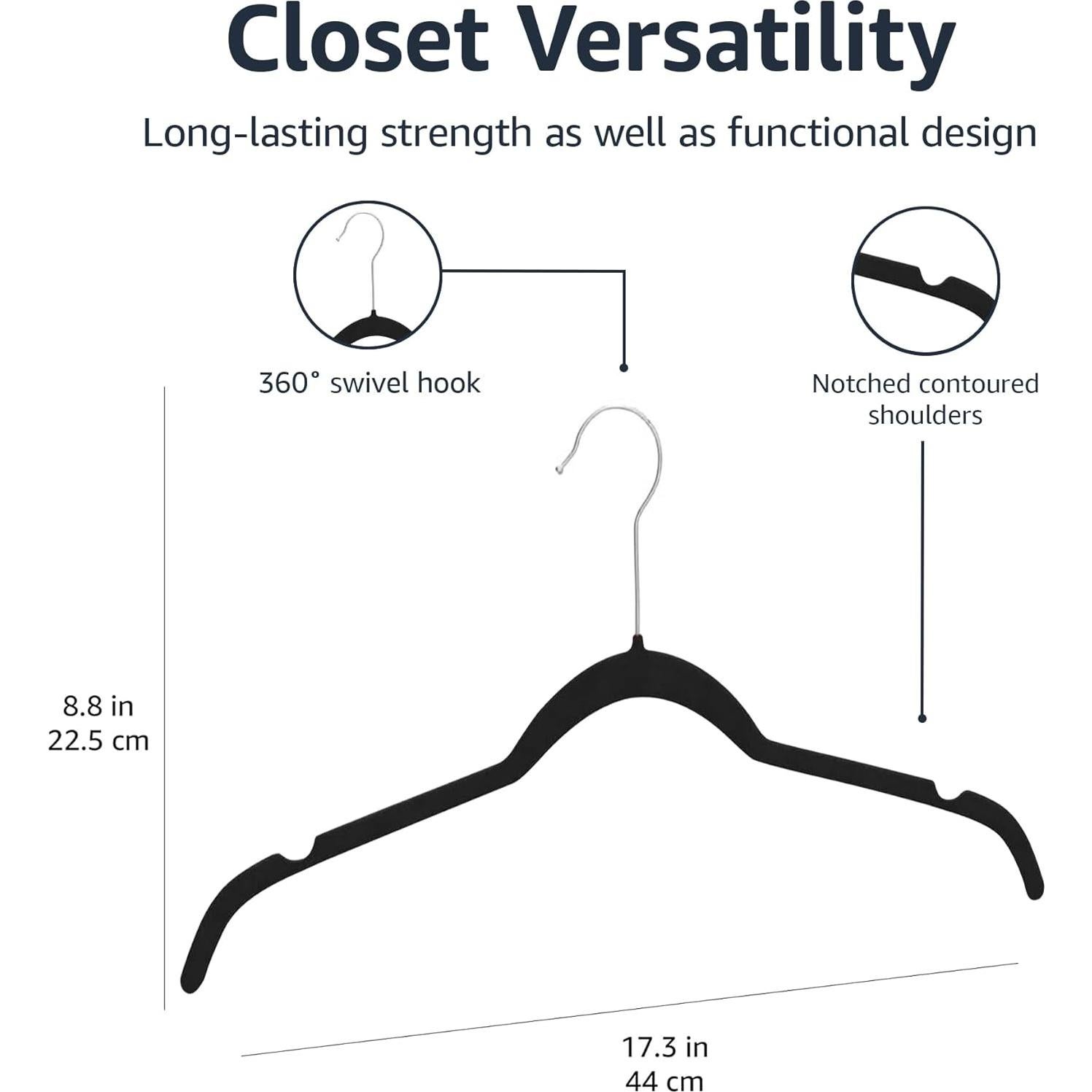 Perchas de Ropa Antideslizantes Amazon Basics 50 Unidades Negras