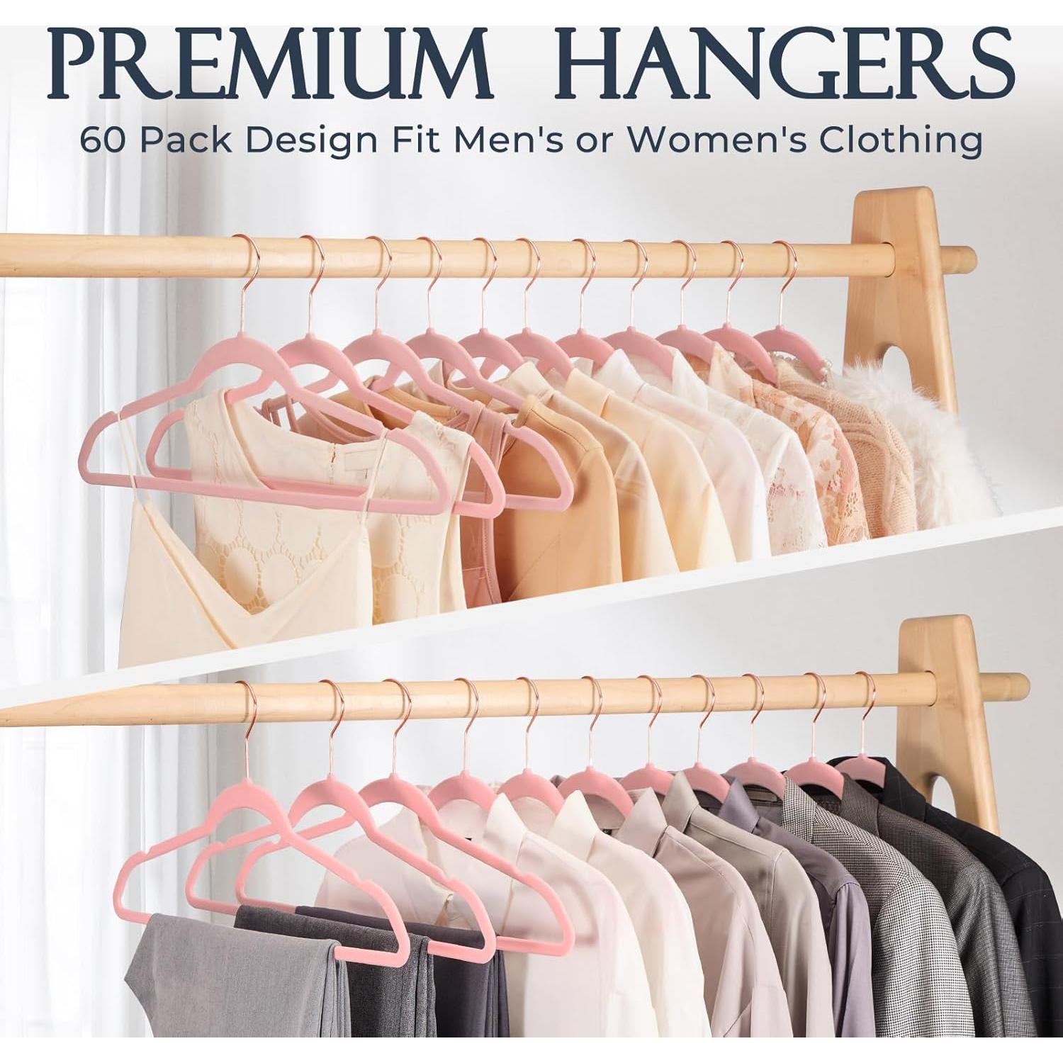 Perchas de Terciopelo Rosa HOUSE DAY 60 Pack Antideslizantes