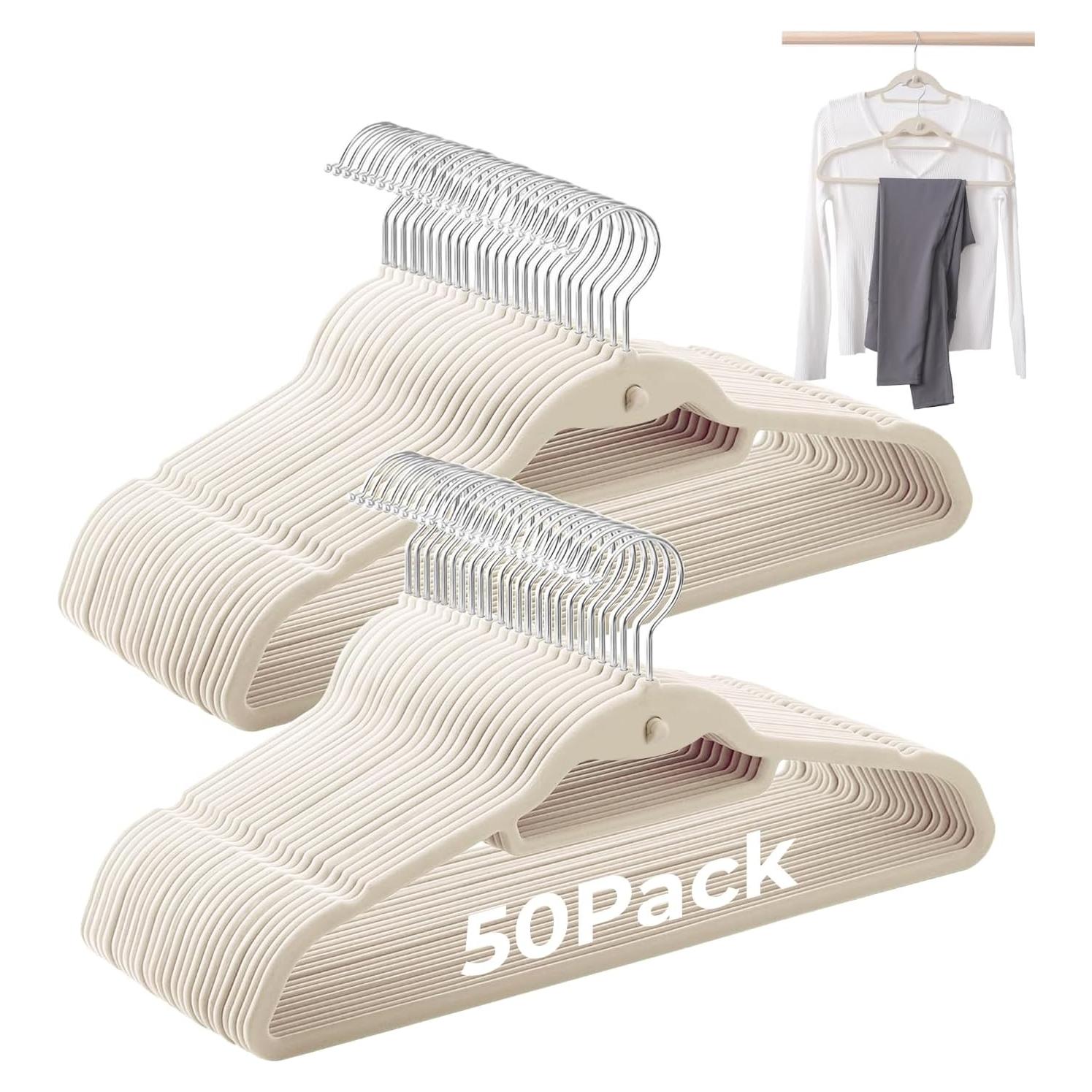 Perchas de Terciopelo Marfil Limogoo 50 Unidades Antideslizantes