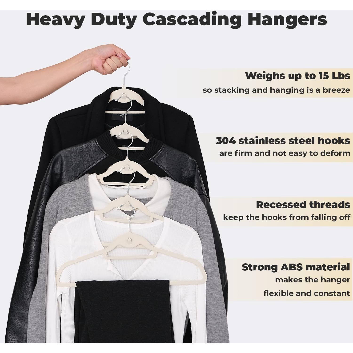 Perchas de Terciopelo Marfil Limogoo 50 Unidades Antideslizantes