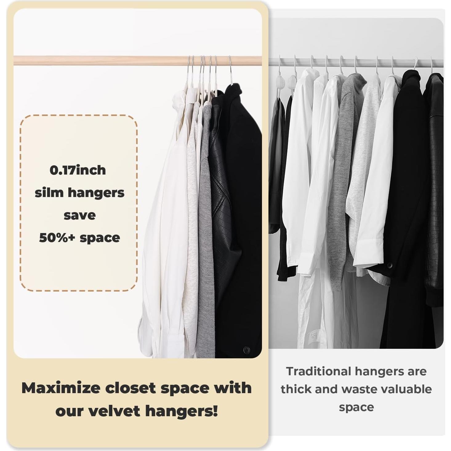 Perchas de Terciopelo Marfil Limogoo 50 Unidades Antideslizantes