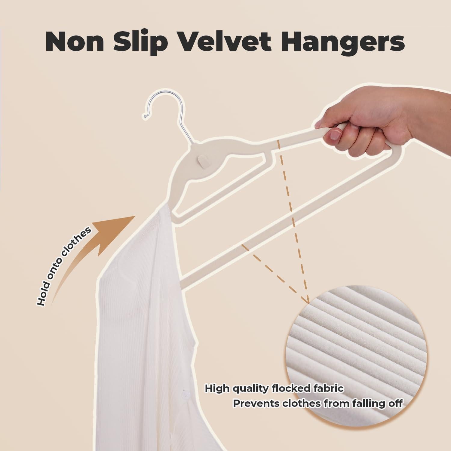 Perchas de Terciopelo Marfil Limogoo 50 Unidades Antideslizantes