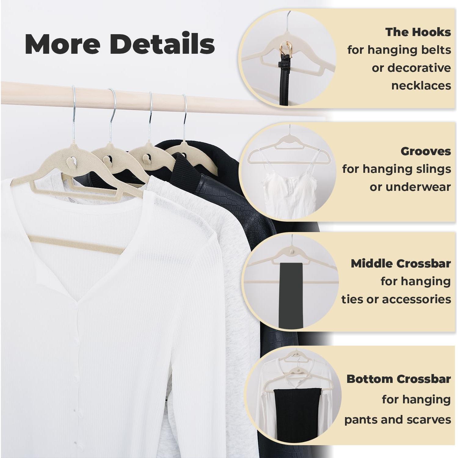 Perchas de Terciopelo Marfil Limogoo 50 Unidades Antideslizantes