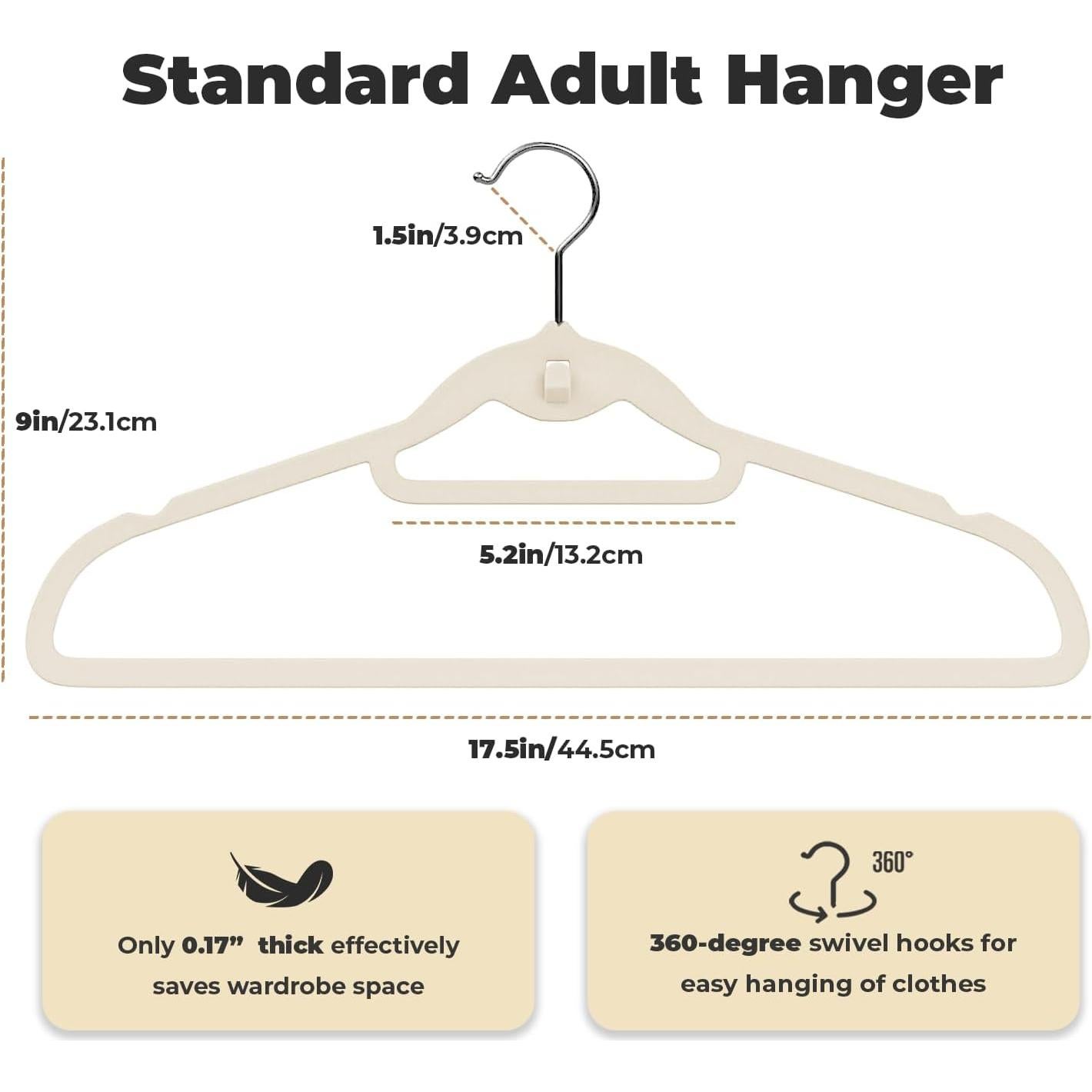 Perchas de Terciopelo Marfil Limogoo 50 Unidades Antideslizantes