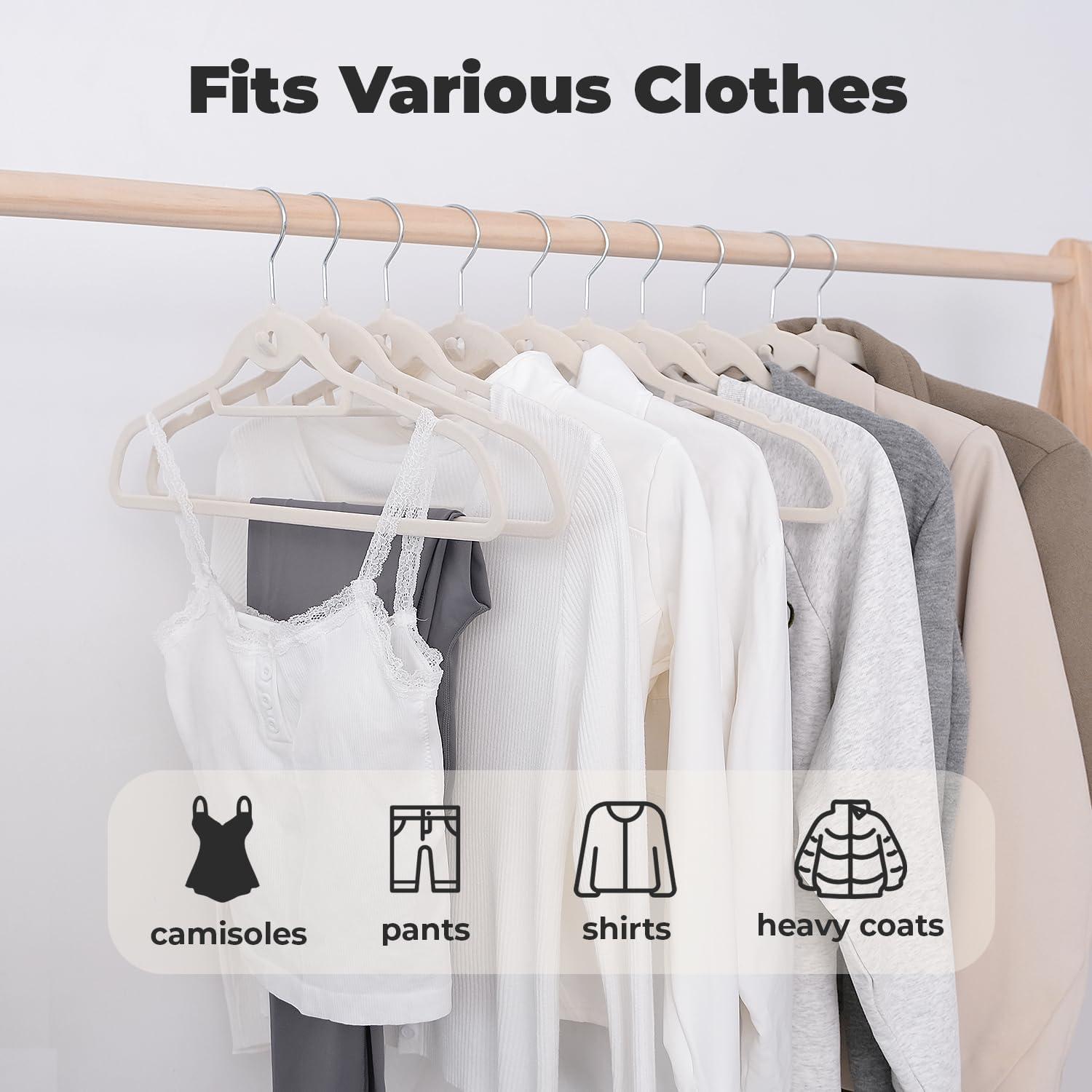 Perchas de Terciopelo Marfil Limogoo 50 Unidades Antideslizantes