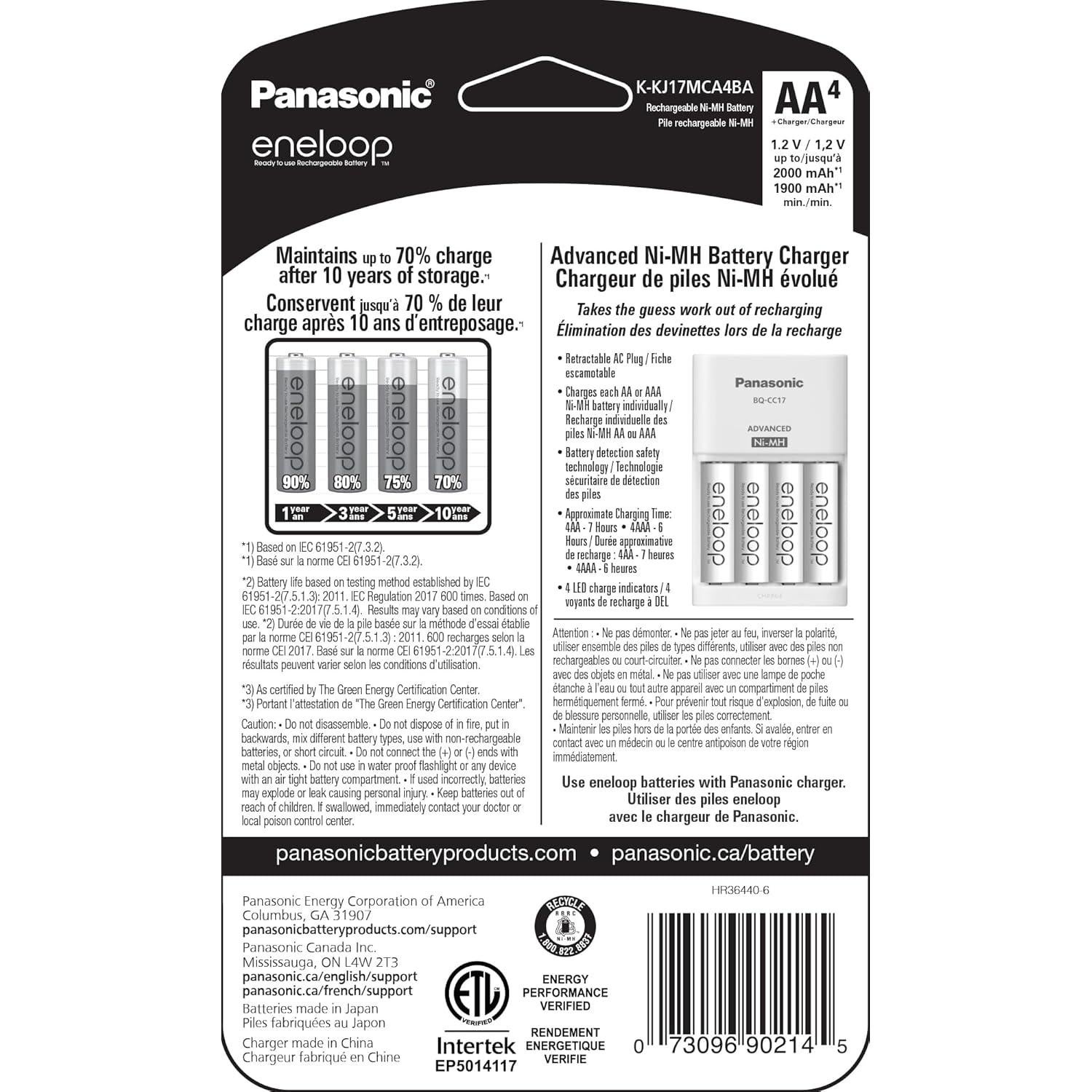 Cargador Panasonic K-KJ17MCA4BA con 4 Baterías AA eneloop