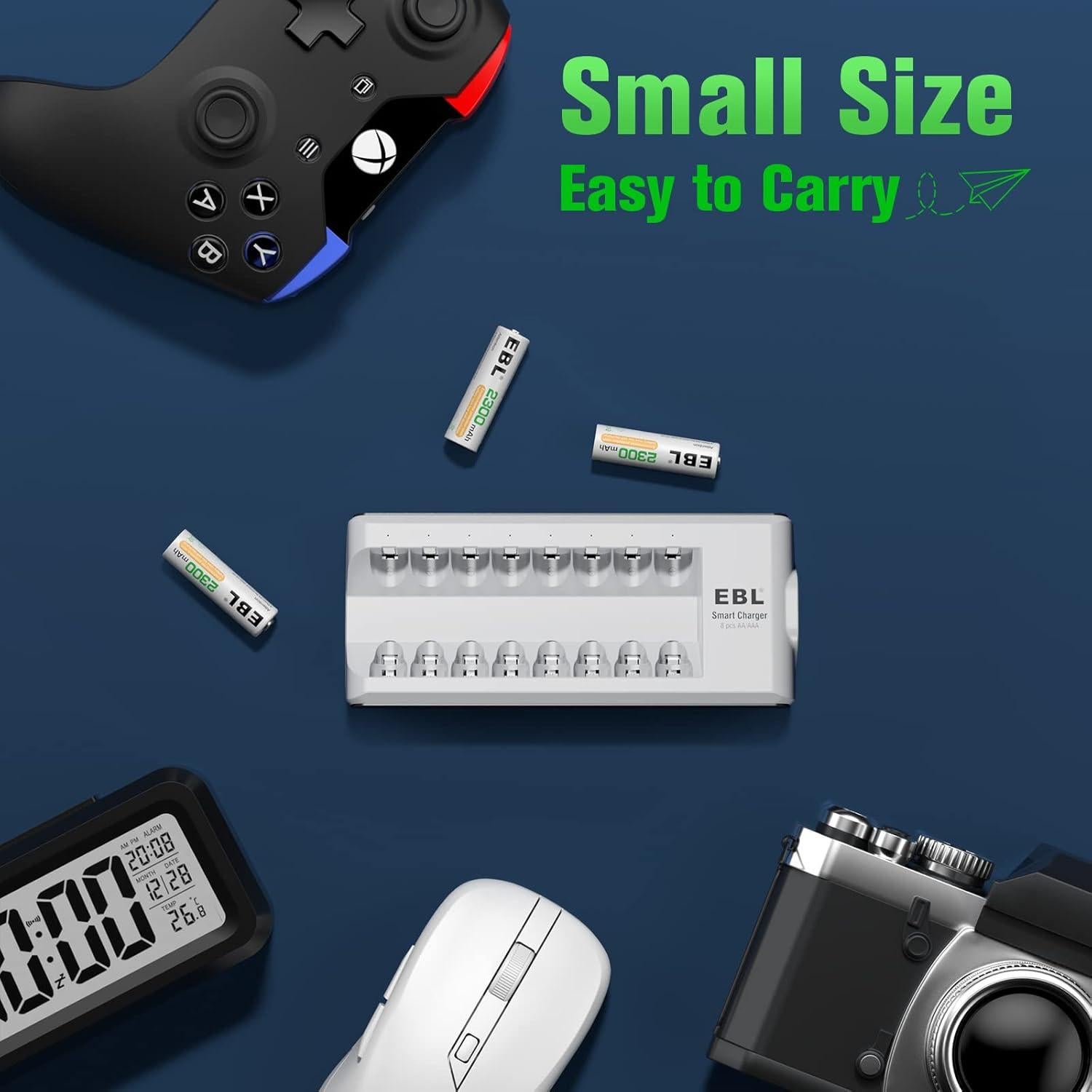 Cargador EBL 8 Bahías AA AAA Recargables con Carga Rápida