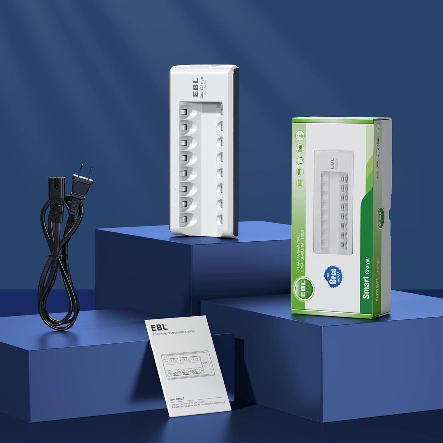 Cargador EBL 8 Bahías AA AAA Recargables con Carga Rápida