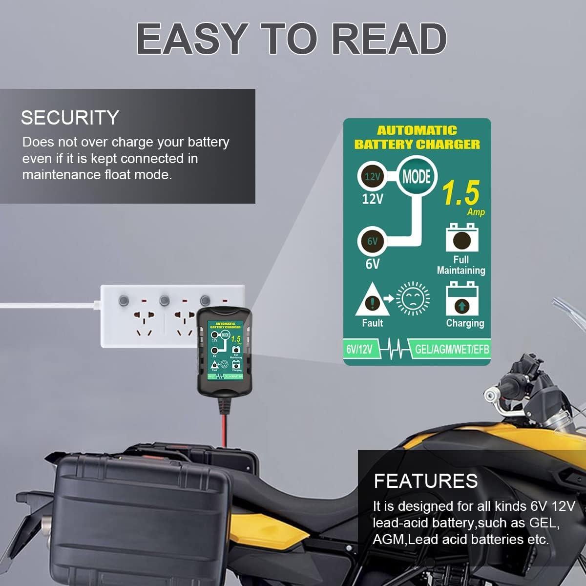 Cargador Automático TPE 6V 12V 1.5A para Baterías de Plomo