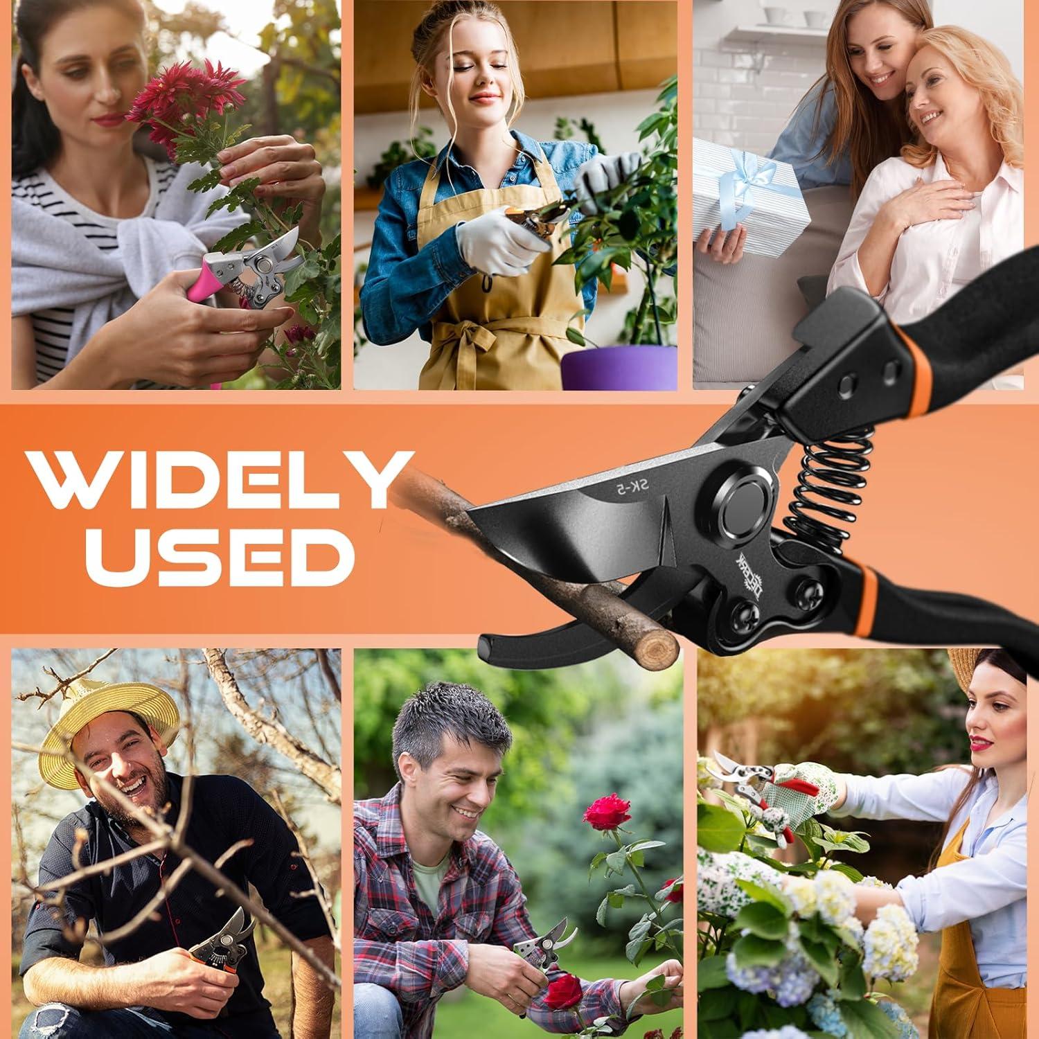 Tijeras de Jardinería DECERK 21.5 cm Titanio Afiladas Ergonomicas