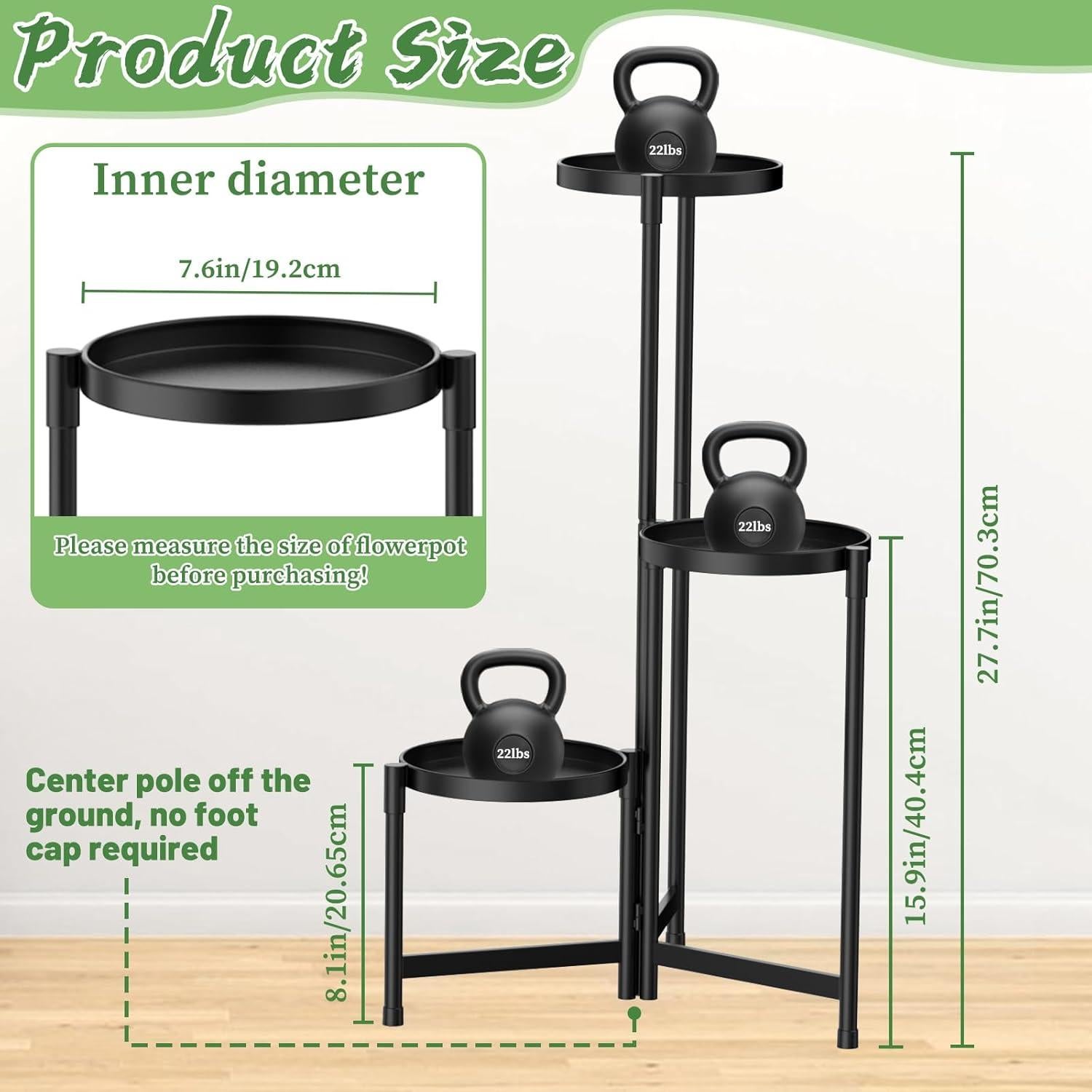 Soporte de Planta de Metal MOKANI 3 Niveles Plegable 70.3 cm