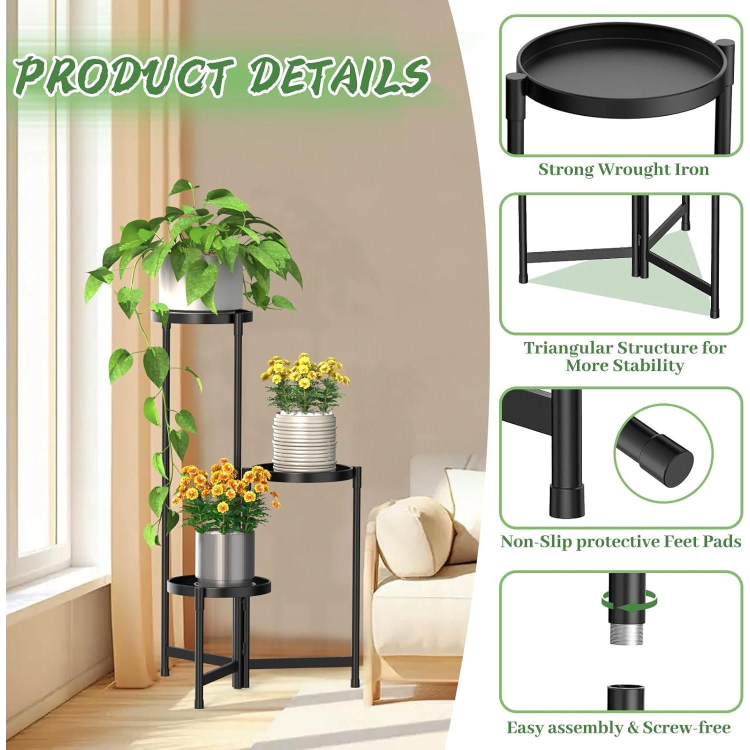 Soporte de Planta de Metal MOKANI 3 Niveles Plegable 70.3 cm