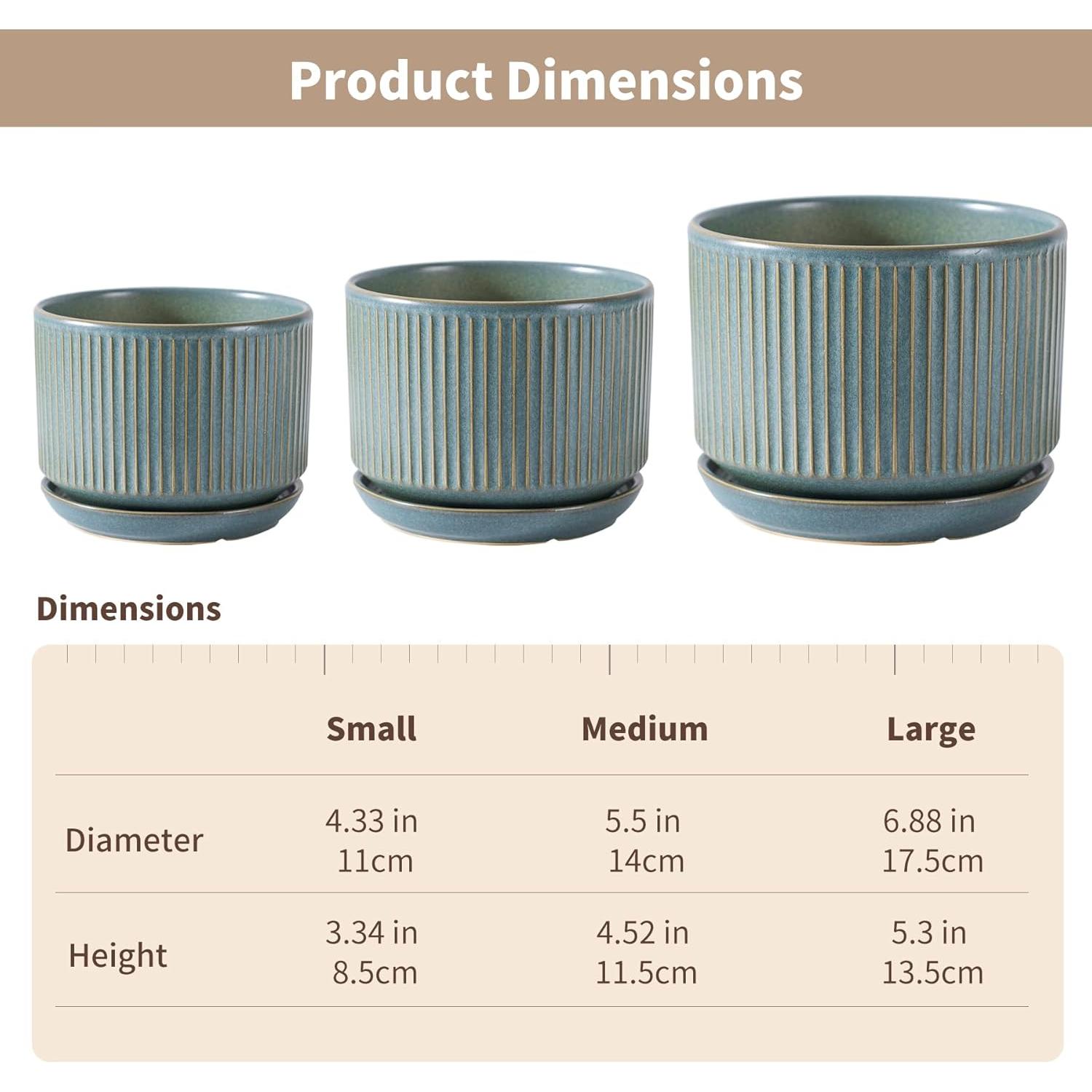 Juego de 3 Macetas de Cerámica Verde SURE YUESI con Drenaje