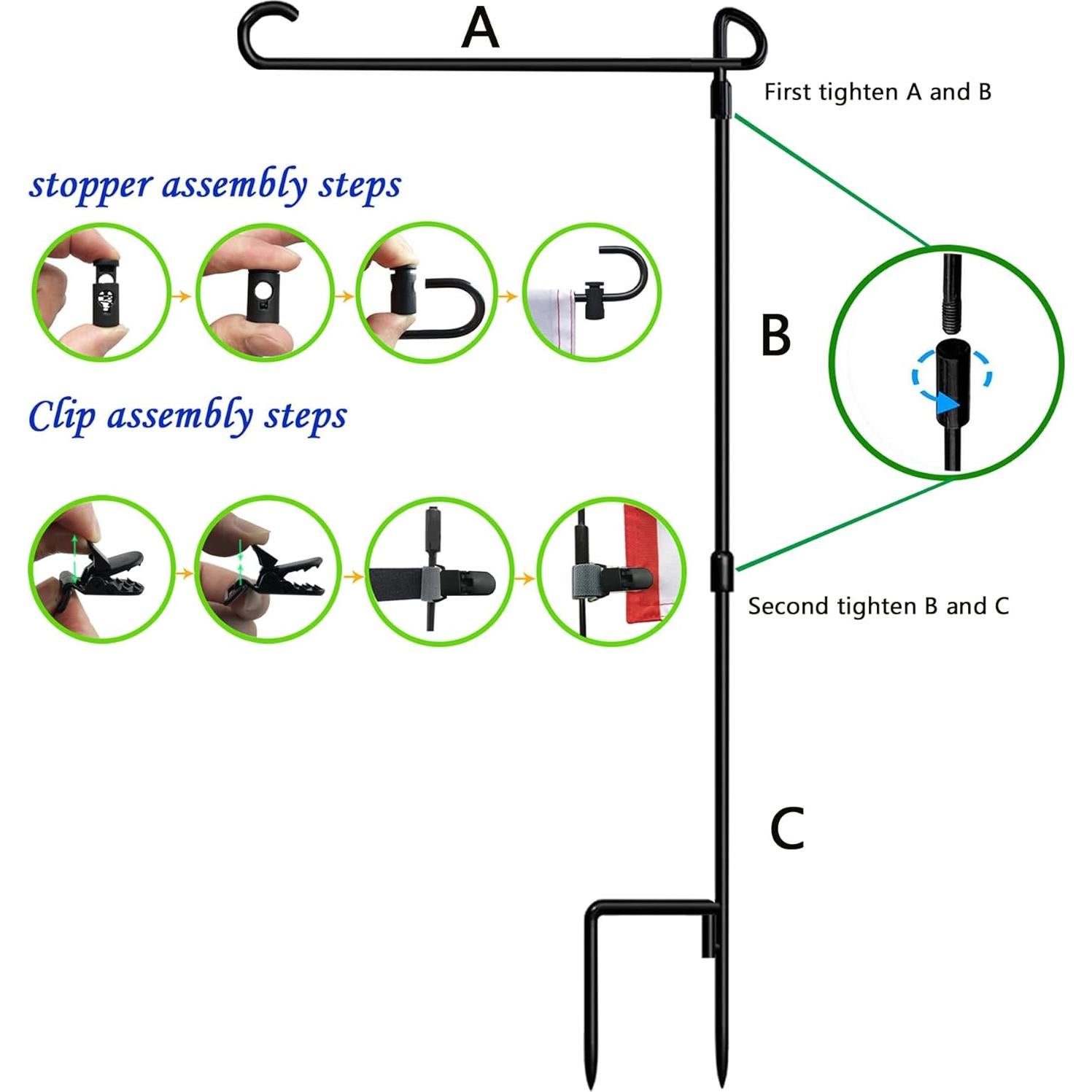 Soporte de Bandera de Jardín BOUTIQUE_GOODS 3 Piezas Antiviento