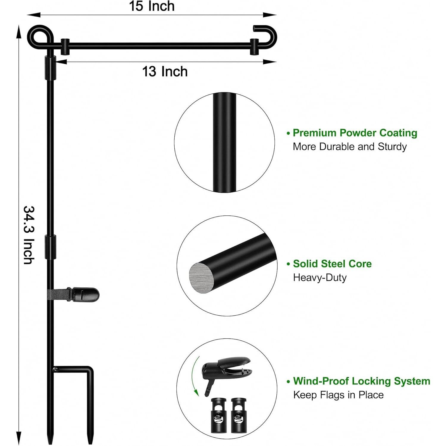 Soporte para Bandera de Jardín HOOSUN de Metal 3 Piezas