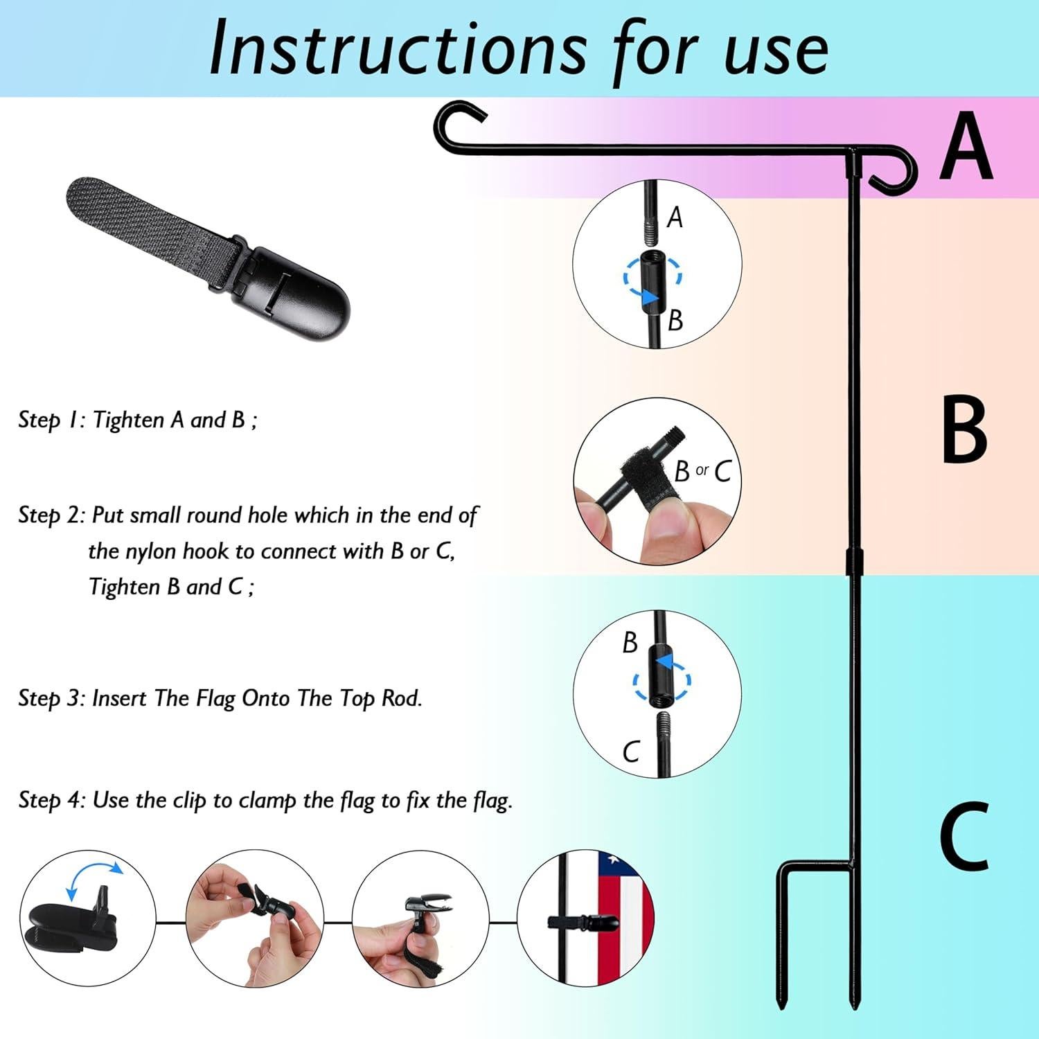 Soporte para Bandera de Jardín HOOSUN de Hierro Forjado 31.75x45.72 cm