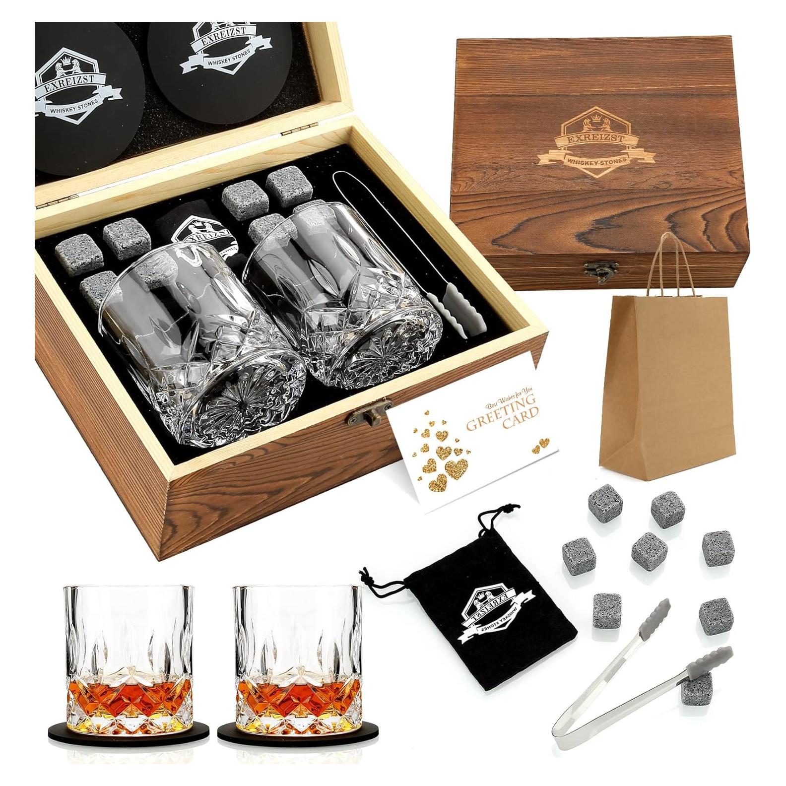 Set de Whiskey EXREIZST con 2 Vasos y Piedras de Granito