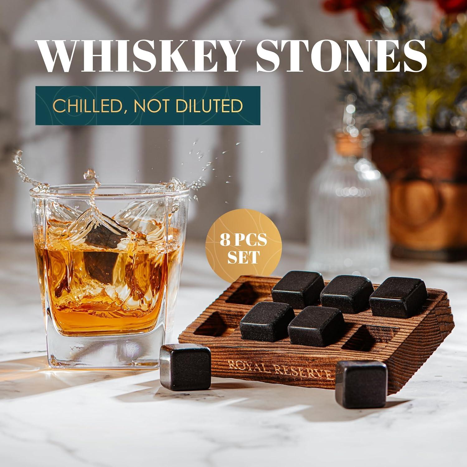 Juego de Piedras Enfriadoras para Whiskey Royal Reserve - 8 Rocas de Granito Natural