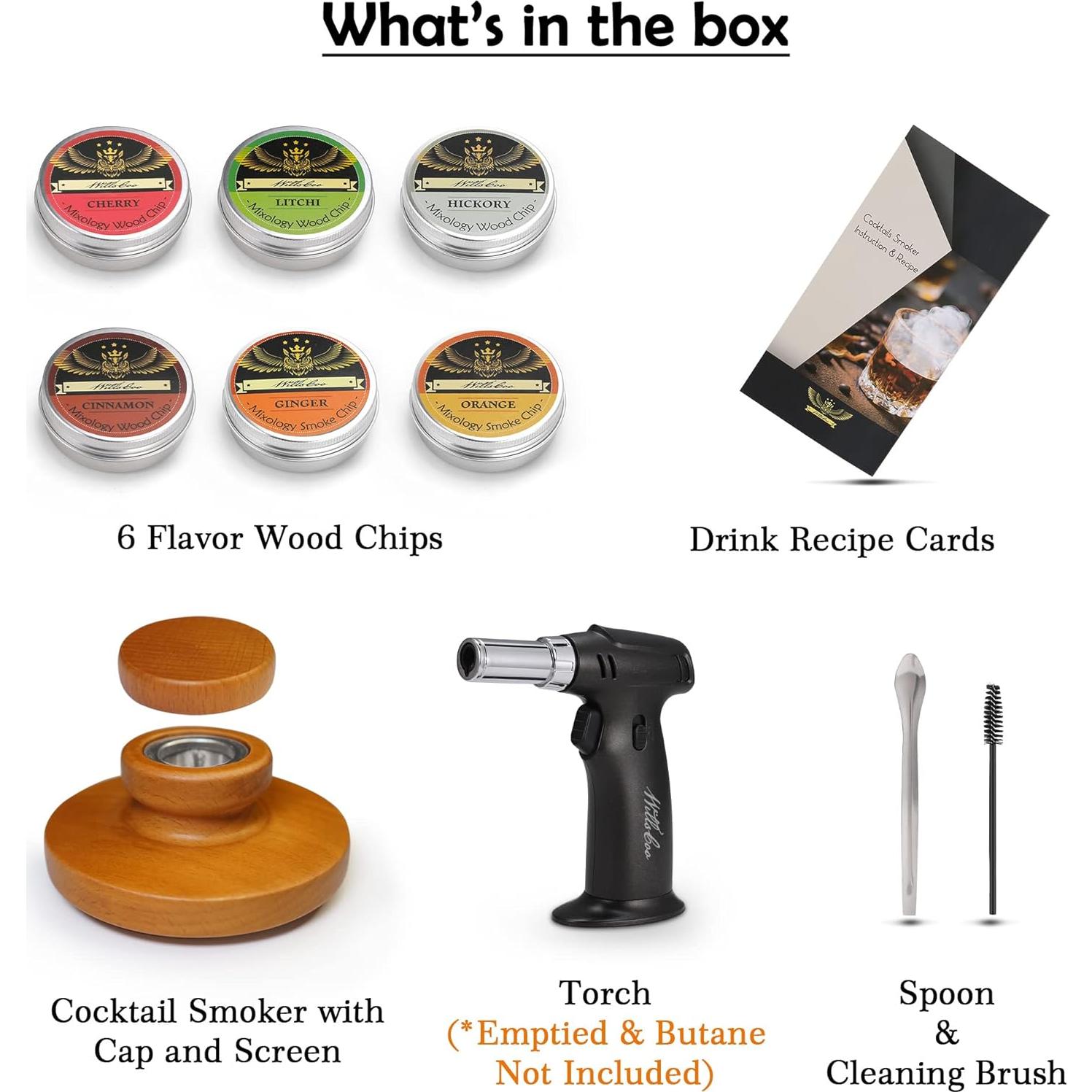 Kit Ahumador de Cócteles WillsCoo con 6 Sabores y Antorcha