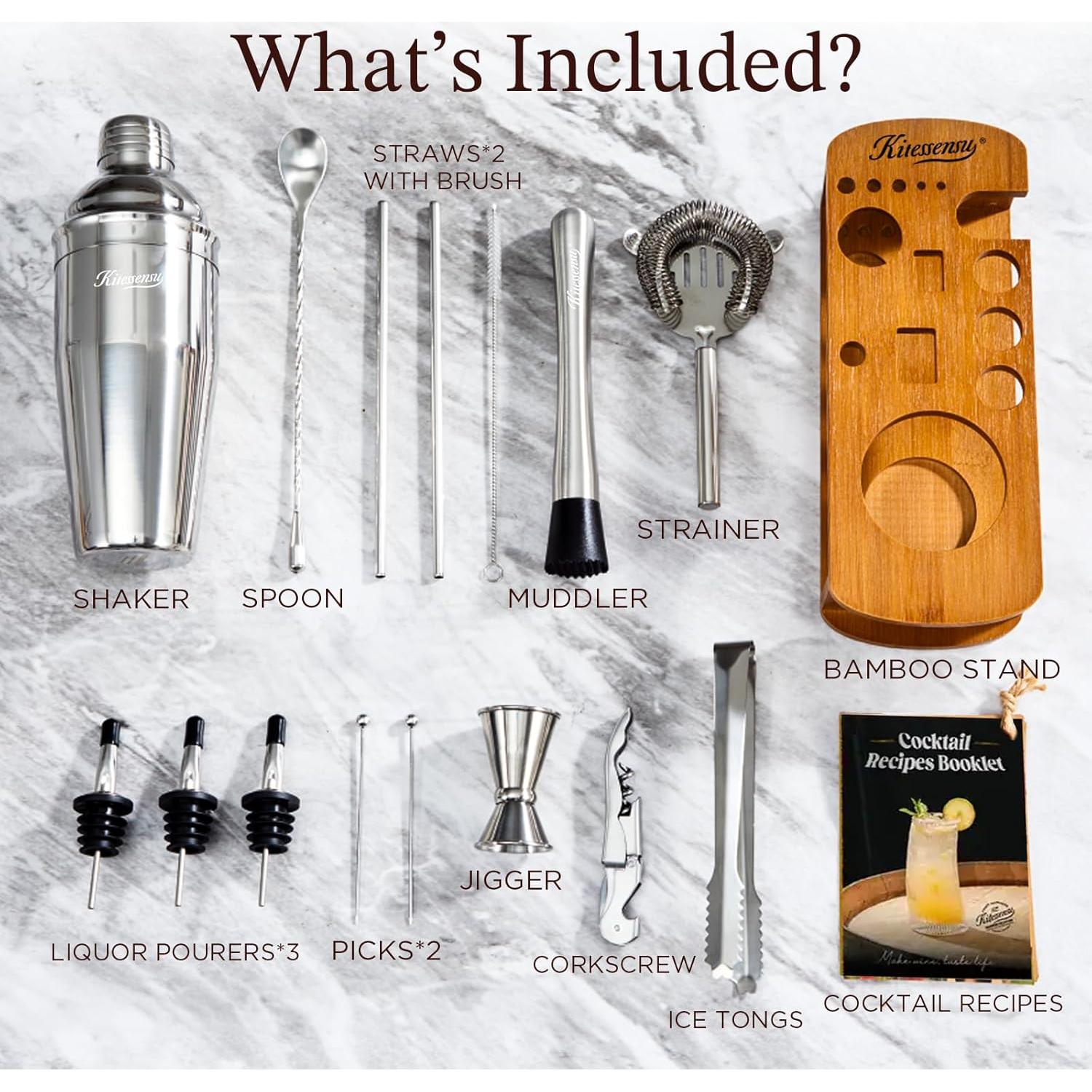 Juego de Coctelera de Bar KITESSENSU 17 Piezas Acero Inoxidable