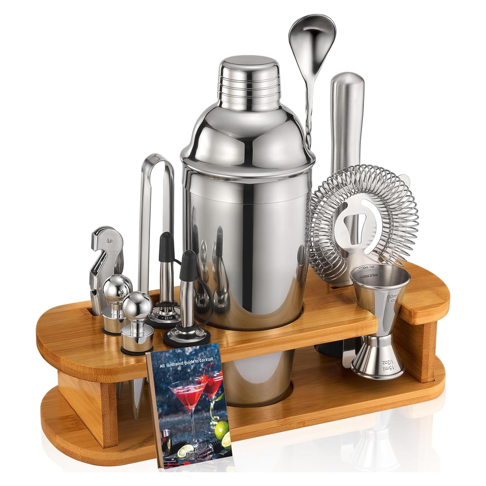 Juego de Shaker de Cócteles WOTTOR 13 Piezas con Soporte de Bambú