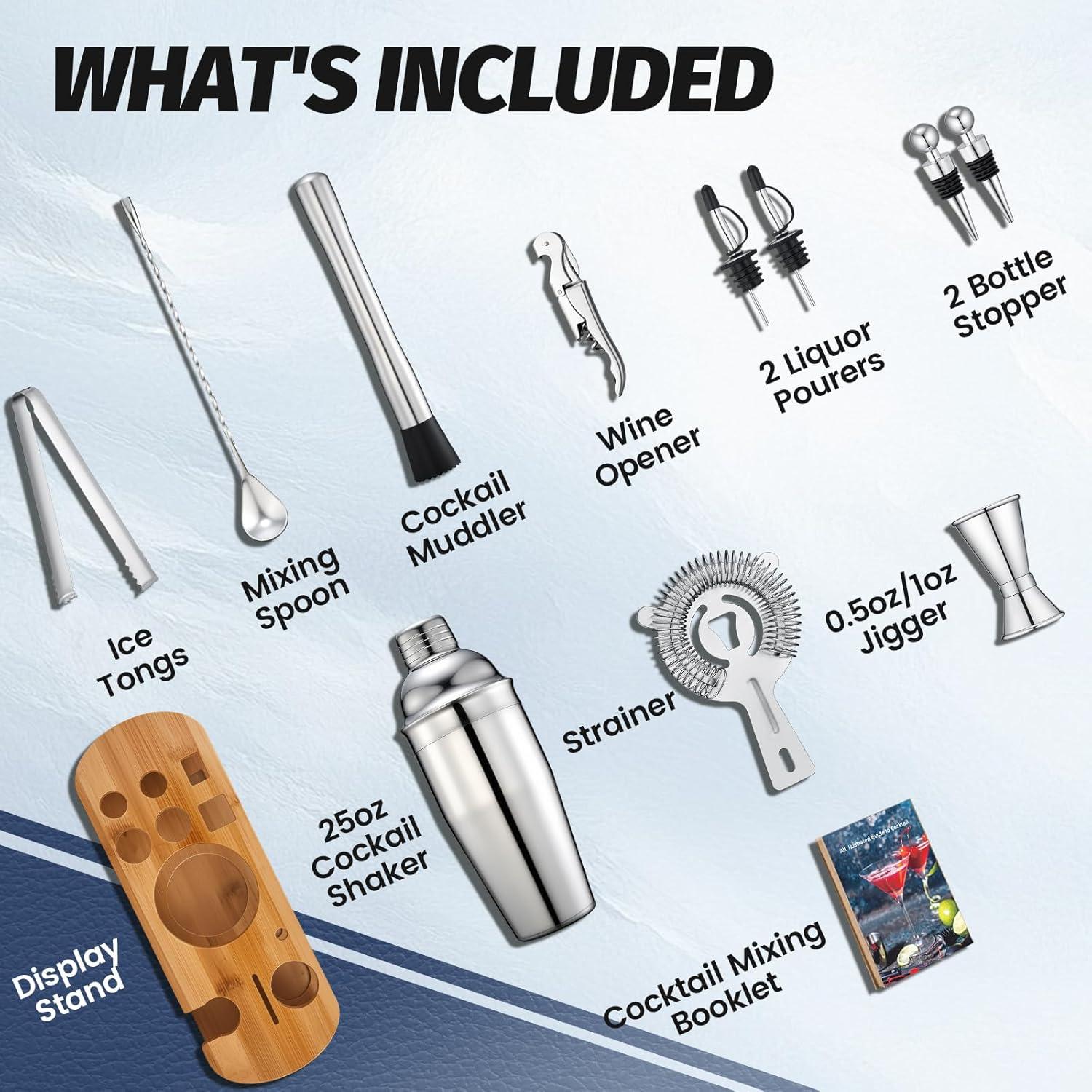 Juego de Shaker de Cócteles WOTTOR 13 Piezas con Soporte de Bambú