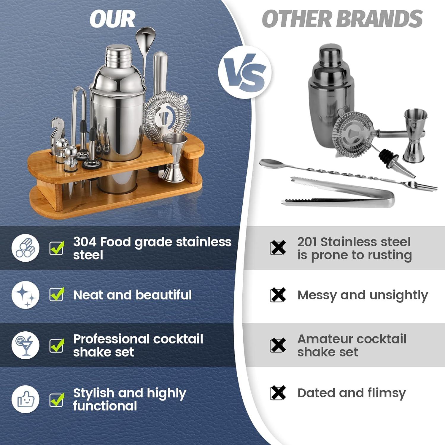 Juego de Shaker de Cócteles WOTTOR 13 Piezas con Soporte de Bambú