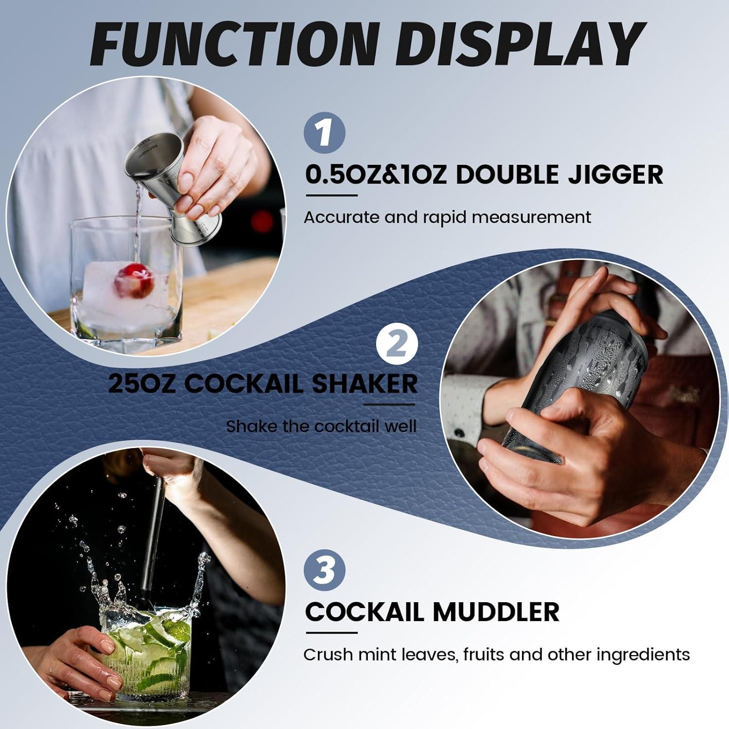 Juego de Shaker de Cócteles WOTTOR 13 Piezas con Soporte de Bambú