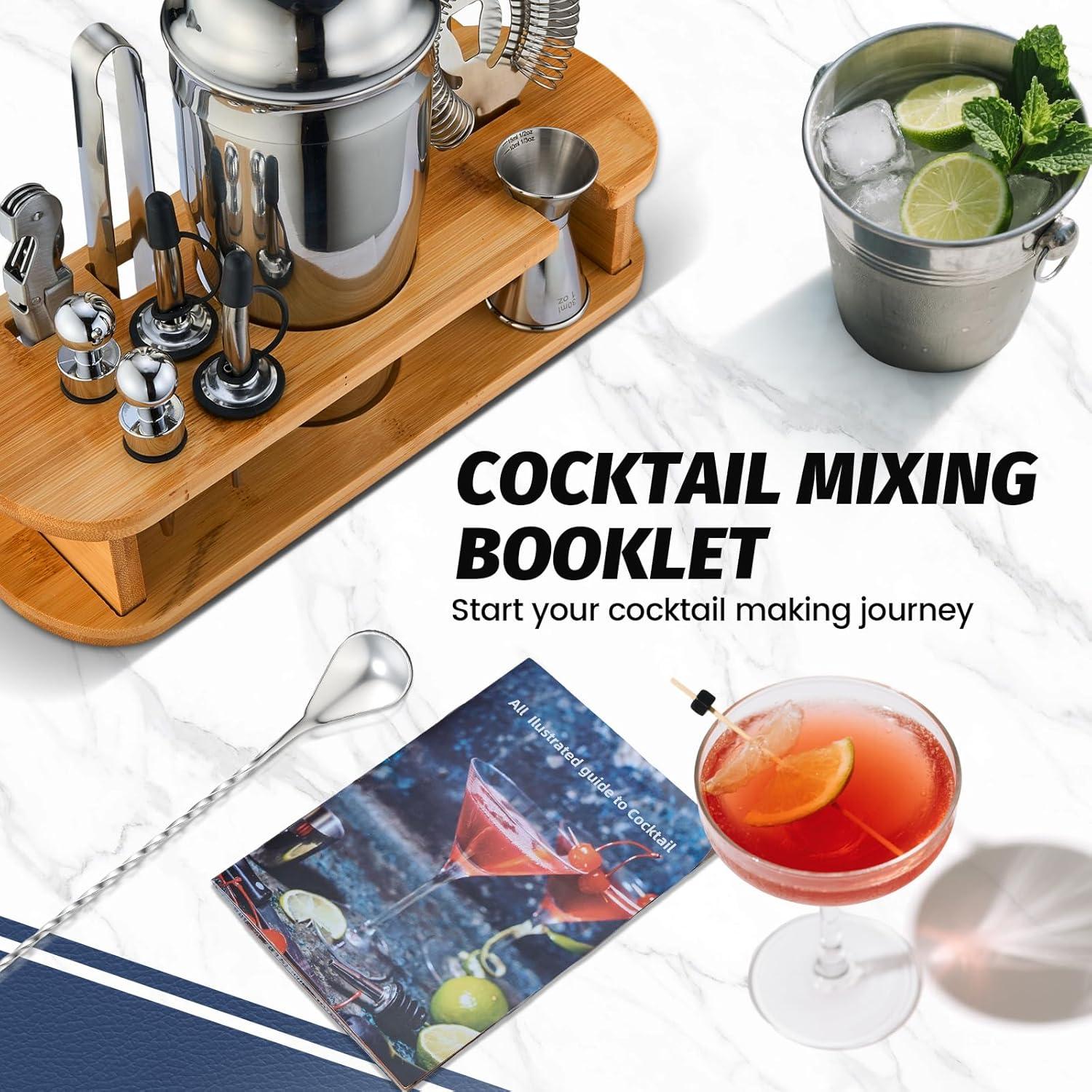 Juego de Shaker de Cócteles WOTTOR 13 Piezas con Soporte de Bambú