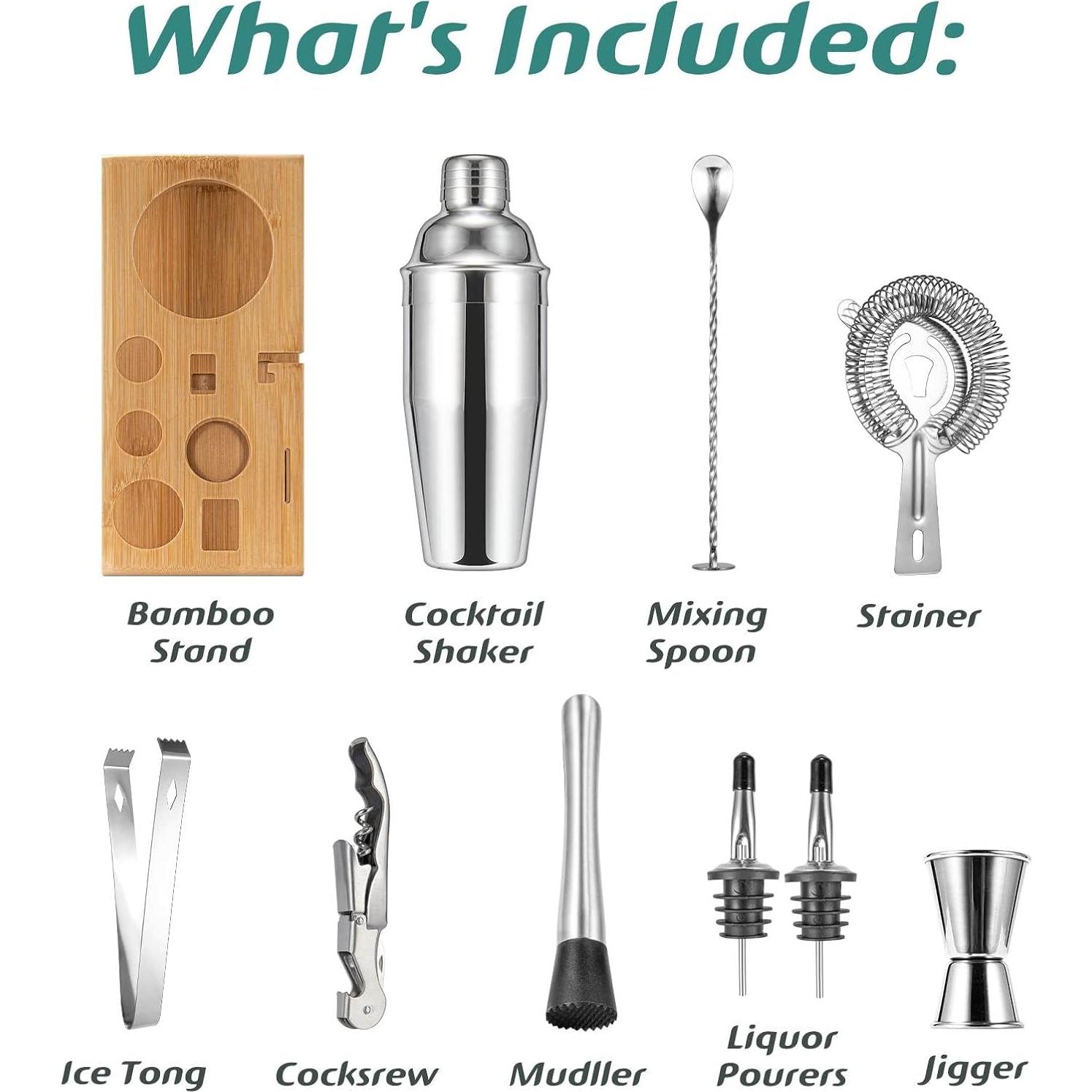 Juego de Shaker de Cócteles Semderm 10 Piezas con Soporte de Bambú