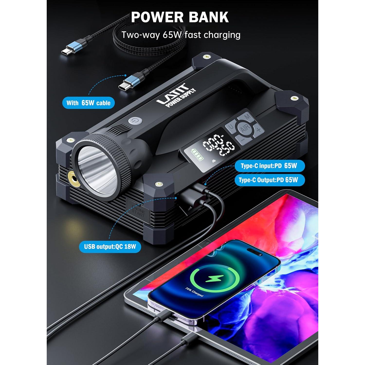 Arrancador de coche LATIT Qi-04S 6000A con compresor 150PSI