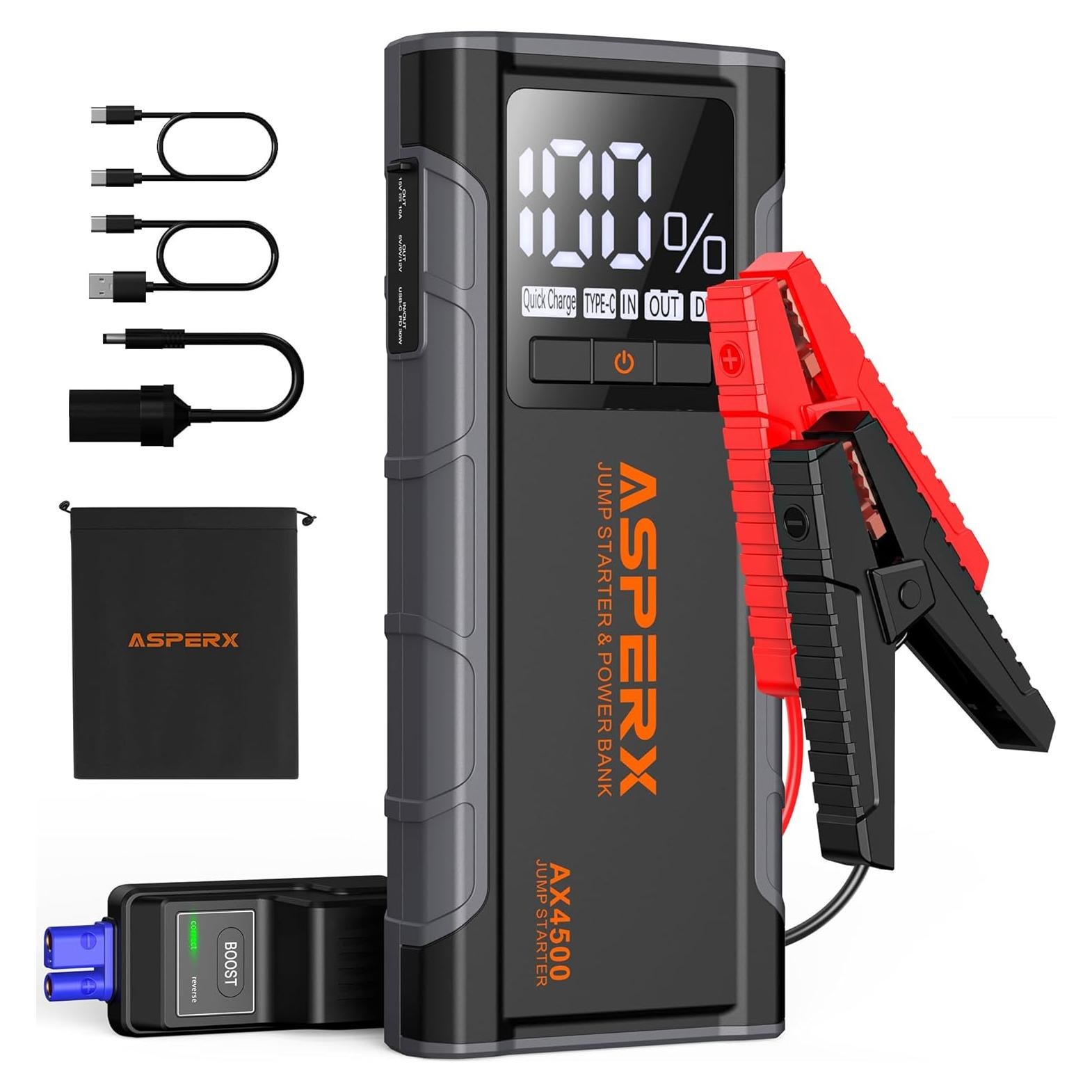 Arrancador de Salto AsperX AX4500 4500A 12V con Pantalla LCD