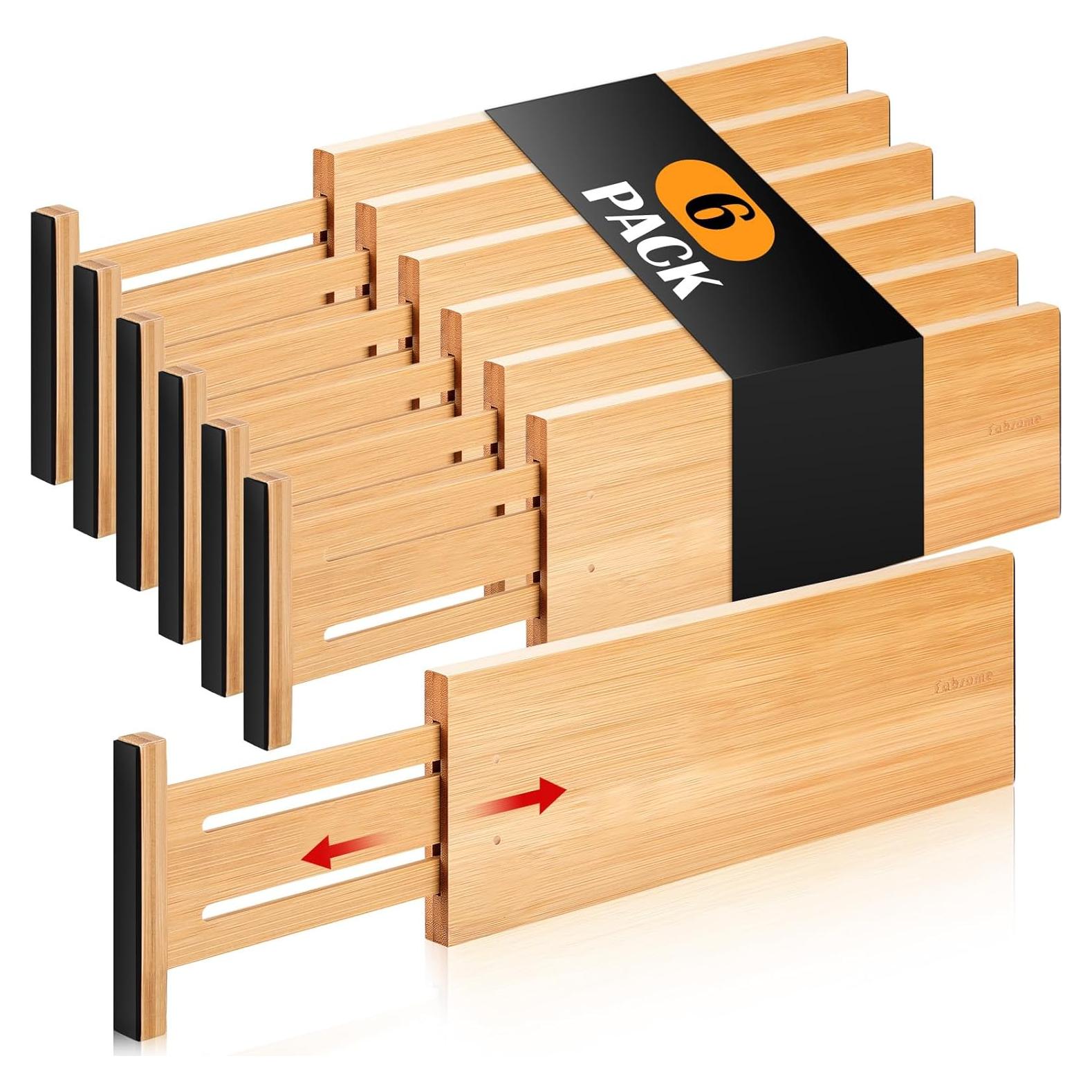 Divisores de Cajones Fabsome 6 Unidades Bambú Ajustables 31.8-43.2 cm