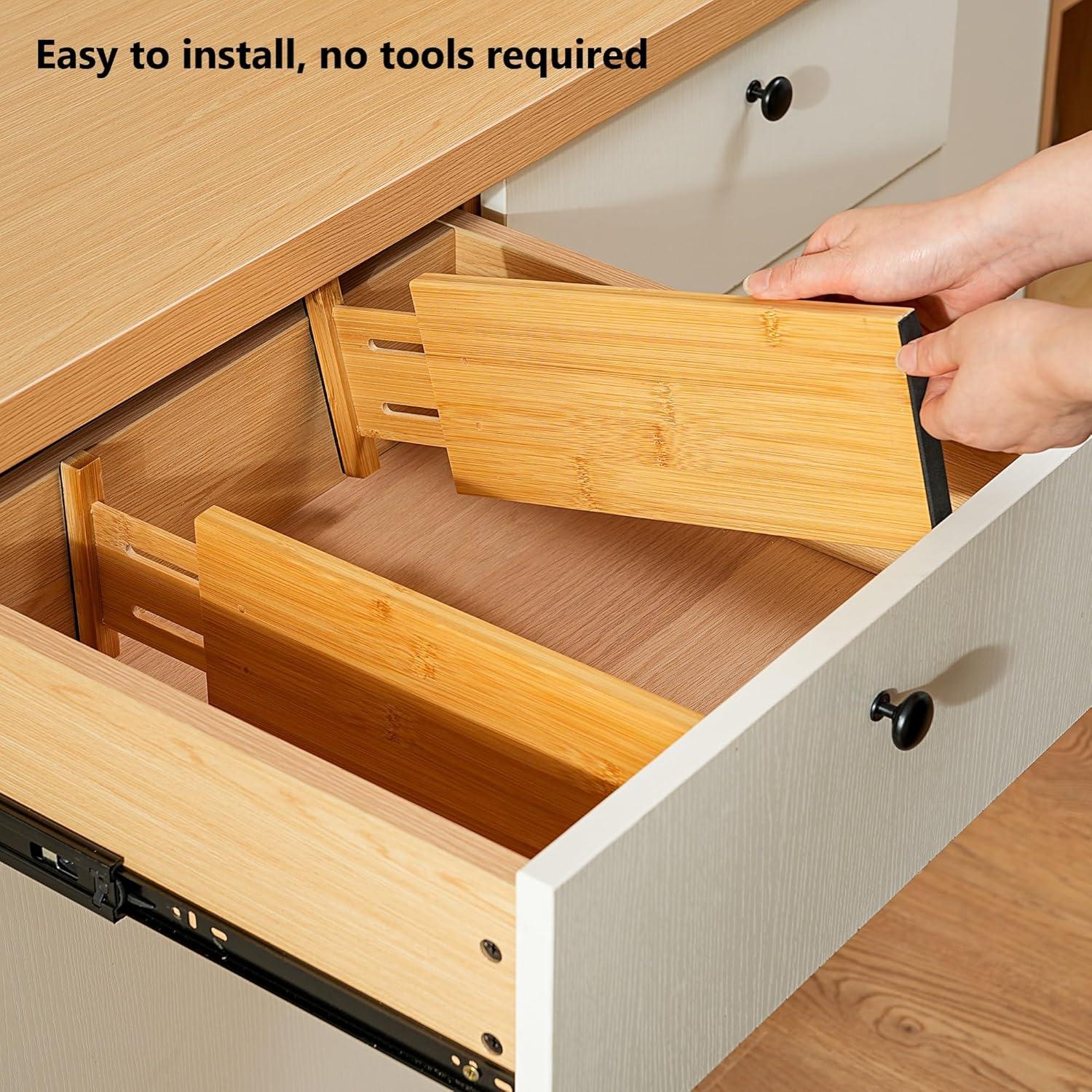 Divisores de Cajones Fabsome 6 Unidades Bambú Ajustables 31.8-43.2 cm