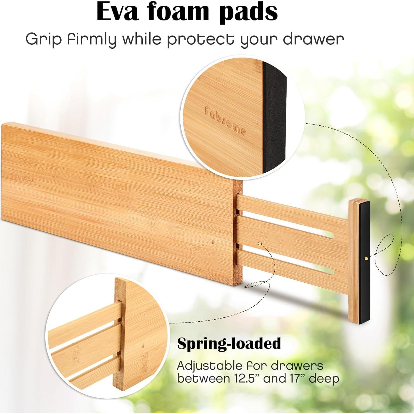 Divisores de Cajones Fabsome 6 Unidades Bambú Ajustables 31.8-43.2 cm