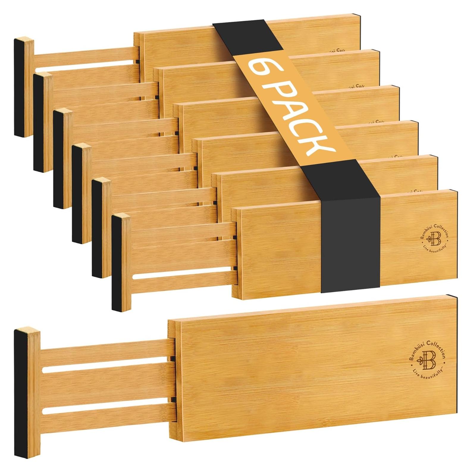 6 Divisores de Cajón Ajustables Bambú 28-43 cm Natural