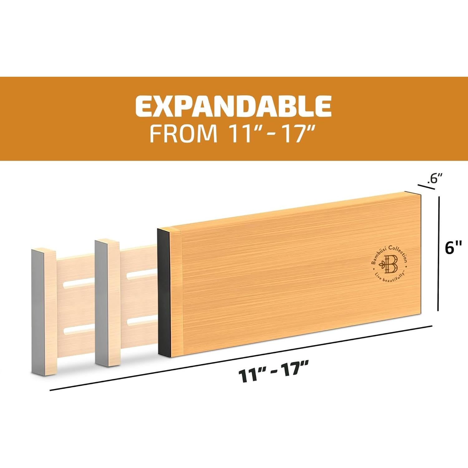 6 Divisores de Cajón Ajustables Bambú 28-43 cm Natural