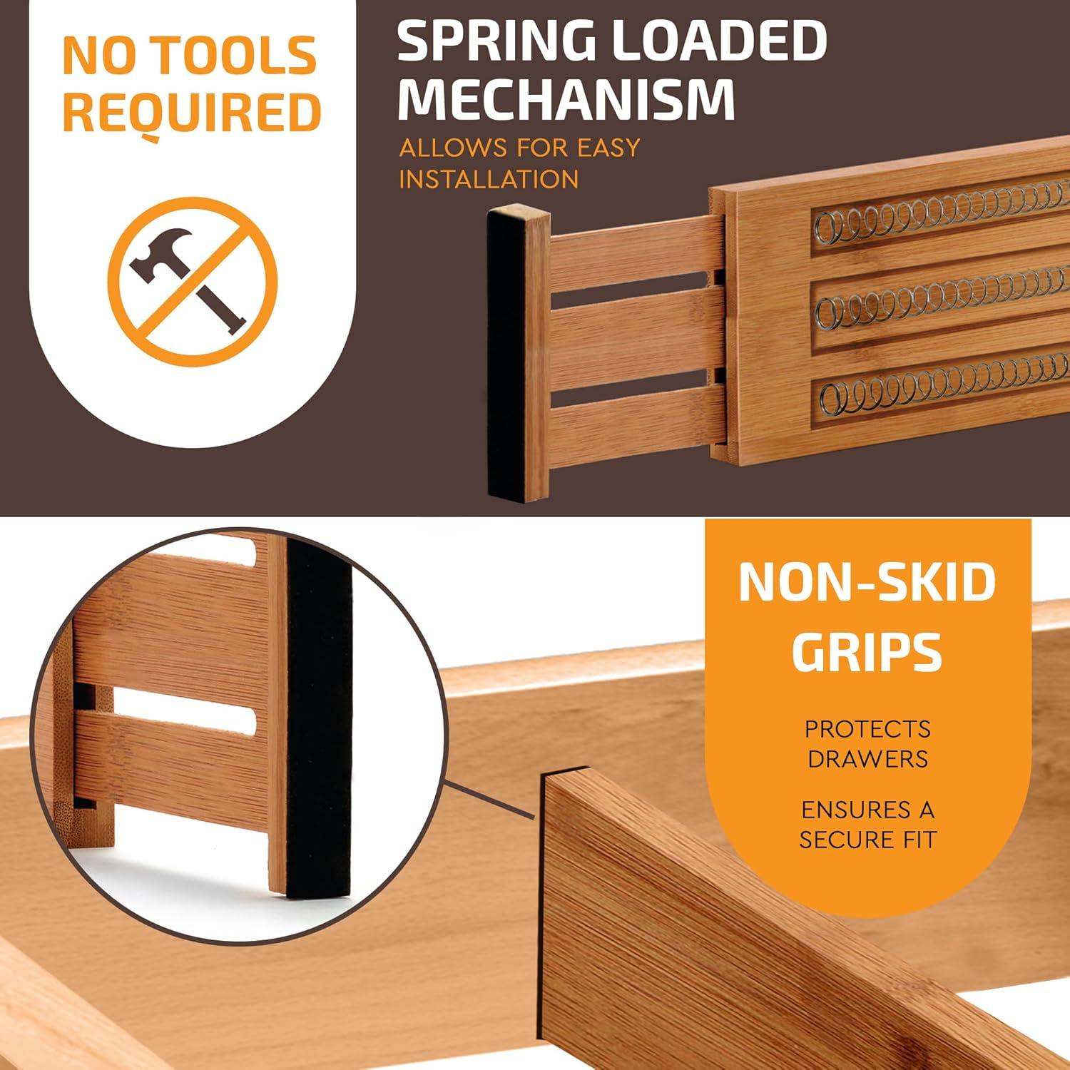 6 Divisores de Cajón Ajustables Bambú 28-43 cm Natural