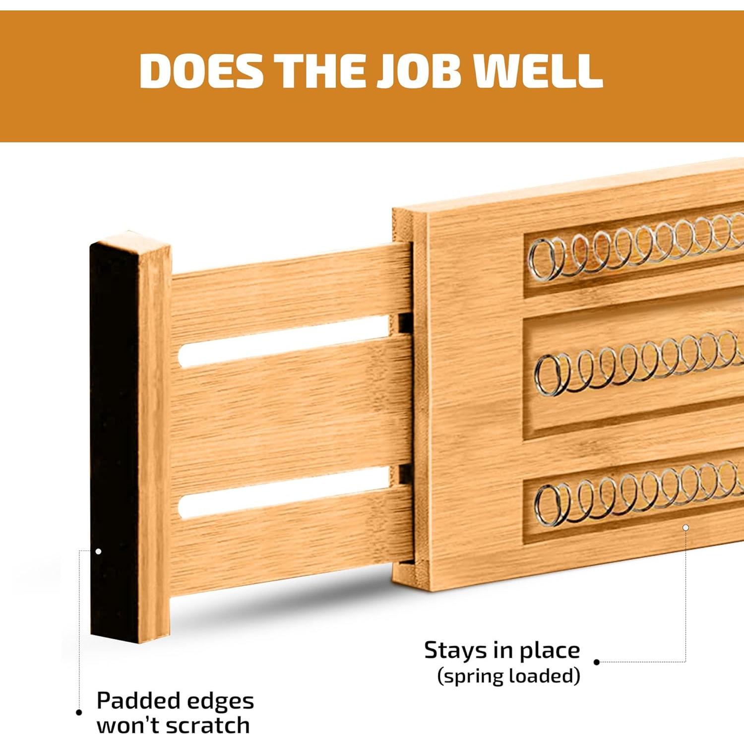 6 Divisores de Cajón Ajustables Bambú 28-43 cm Natural